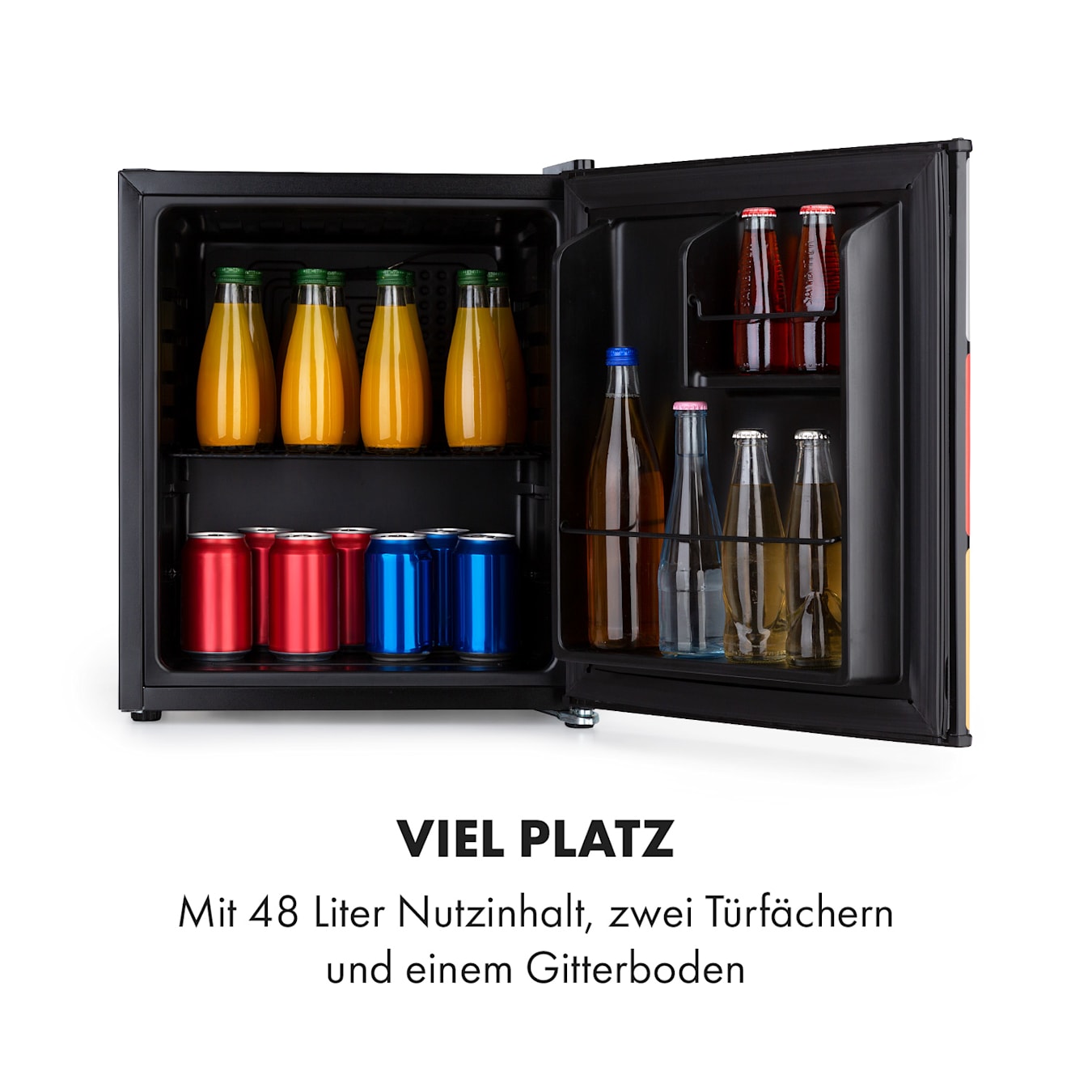 Solve Mini-Kühlschrank, Minibar, thermoelektrisches Kühlsystem, 48 Liter  Fassungsvermögen, mechanischer Drehregler, Kühlung: 0 bis 10 °C, geräuscharm: 39 dB, Gitterboden