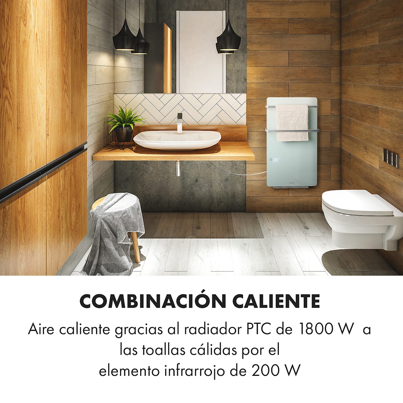 Calefactor baño 2000W Calefactor de pared Calentador para baño