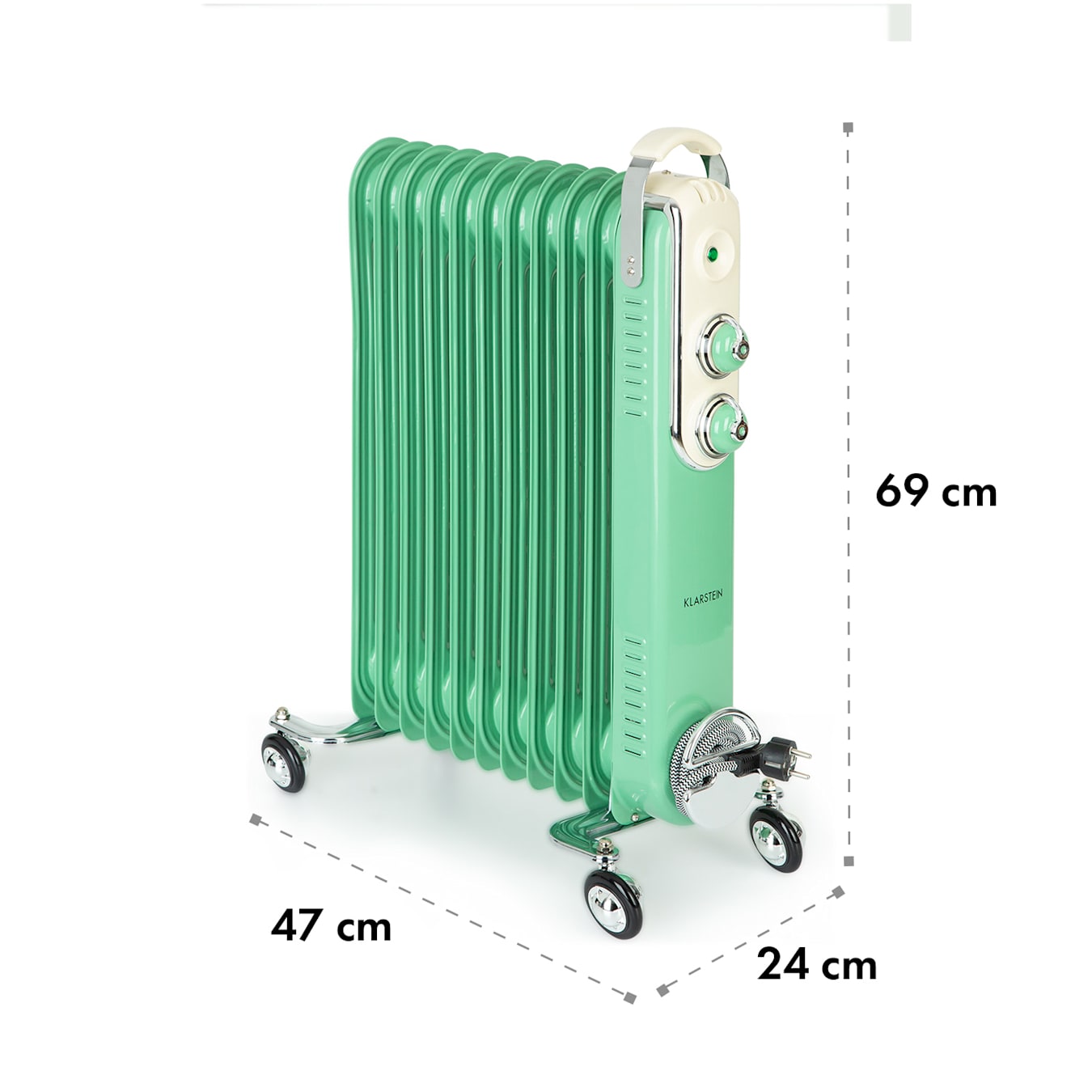 Klarstein Thermaxx Retroheat Oil Radiator 2500W Floor Rollers Green