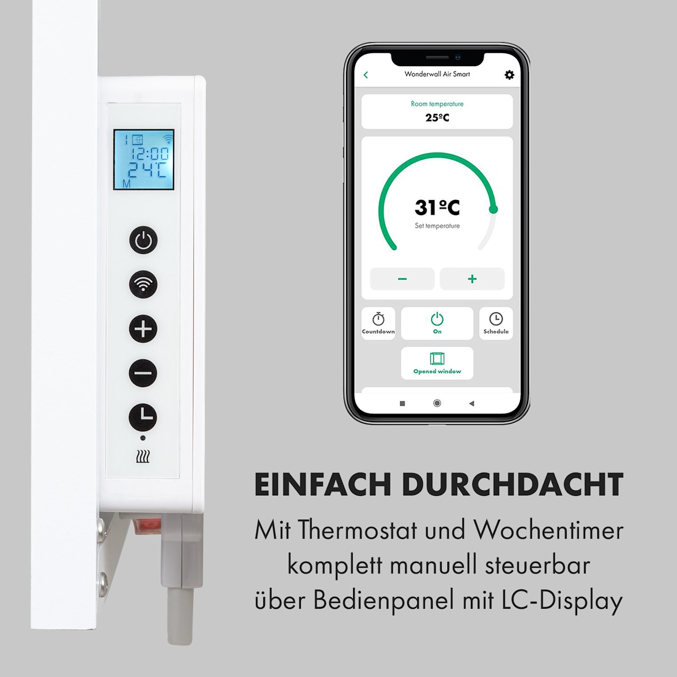 Wonderwall Air Art Smart Infrarotheizung Elektroheizung heizpaneel, 60 x  60 cm, 350 W, 7 m², App-Steuerung, geräuschlos, Wandaufhängung, OpenWindow Detection, für Allergiker, Thermostat