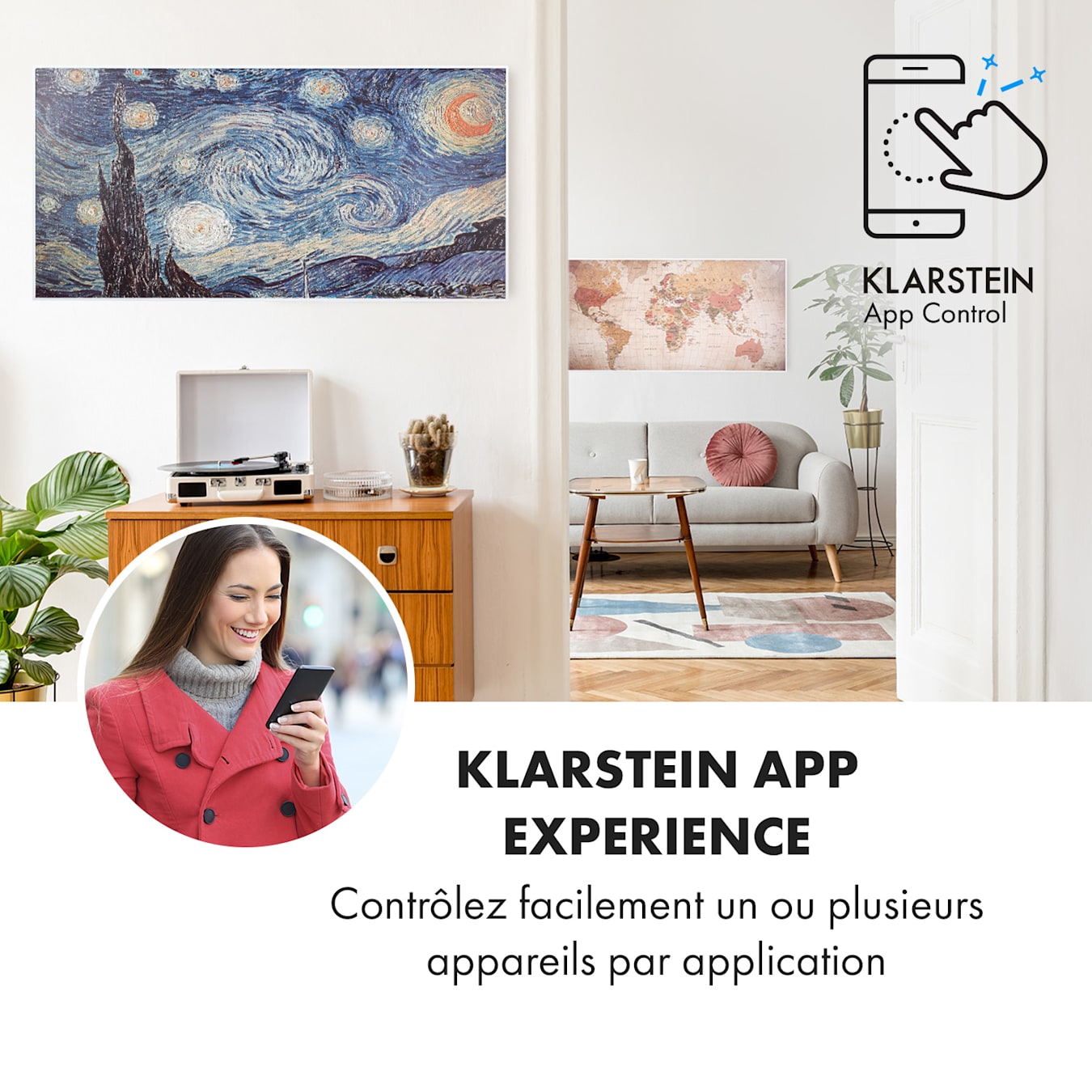 Klarstein Radiateur Electrique Mobile, Chauffage Electrique Mural  Intelligent 2000W à Faible Consommation d'Energie pour Maison