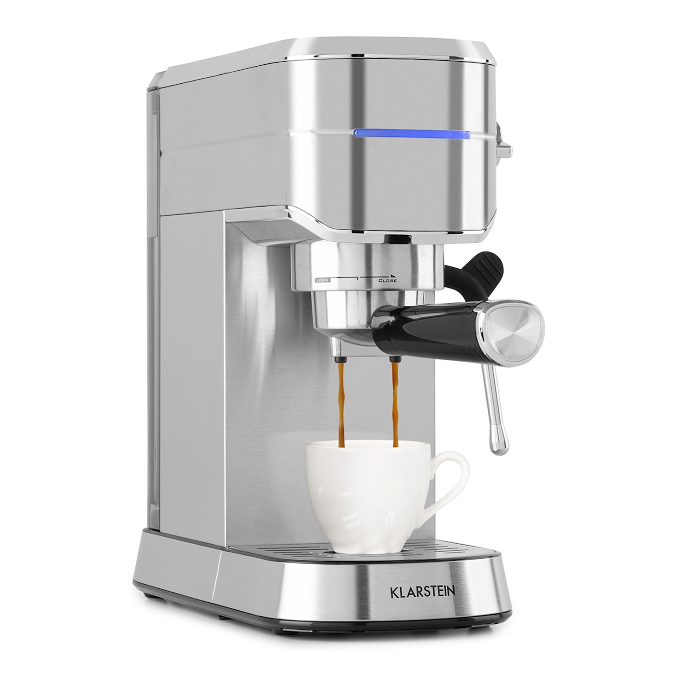 Cafetière Futura | machine porte-filtre |1450W | 20 bars | qualité barista  | système de chauffage thermo-block | double bec verseur | arrêt de débit |  fonction mousse de lait | égouttoir amovible | ré Argent