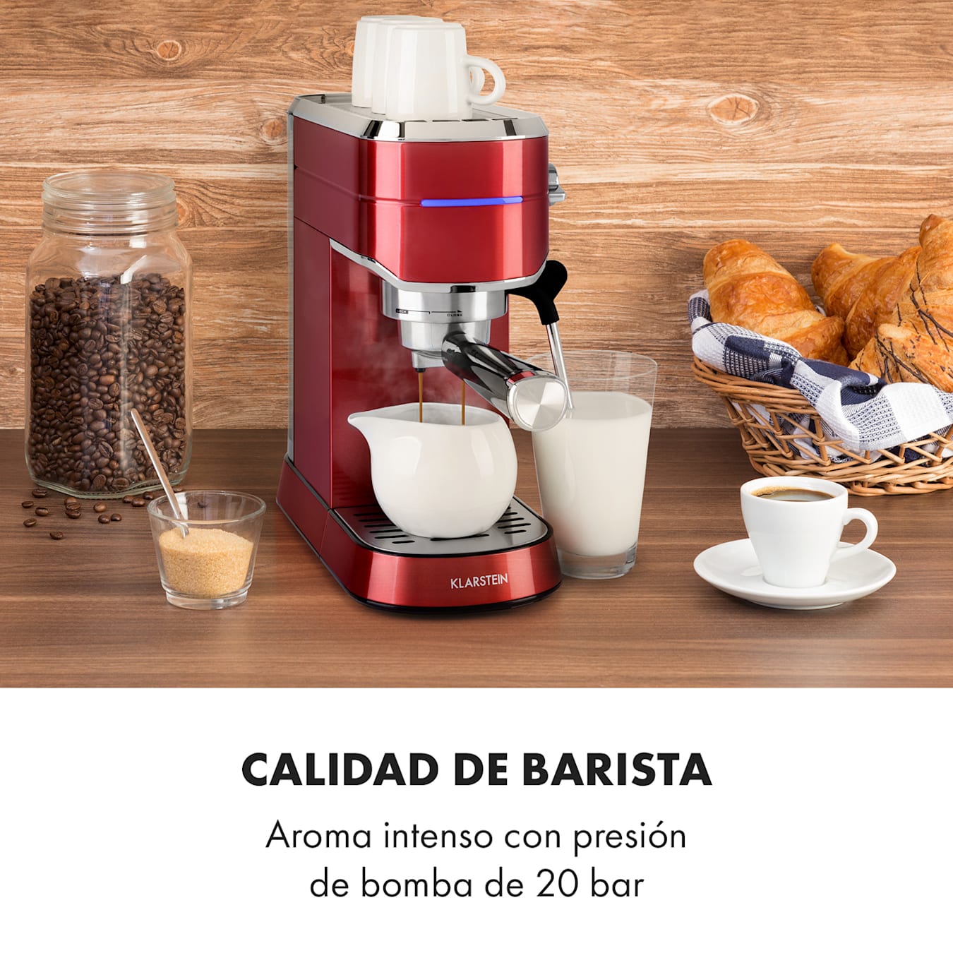 Máquina de café Futura, cafetera, 1450 Watt, 20 bar, calidad de barista, sistema de calentamiento thermo-block, doble caño, parada de flujo, función de espumado de leche