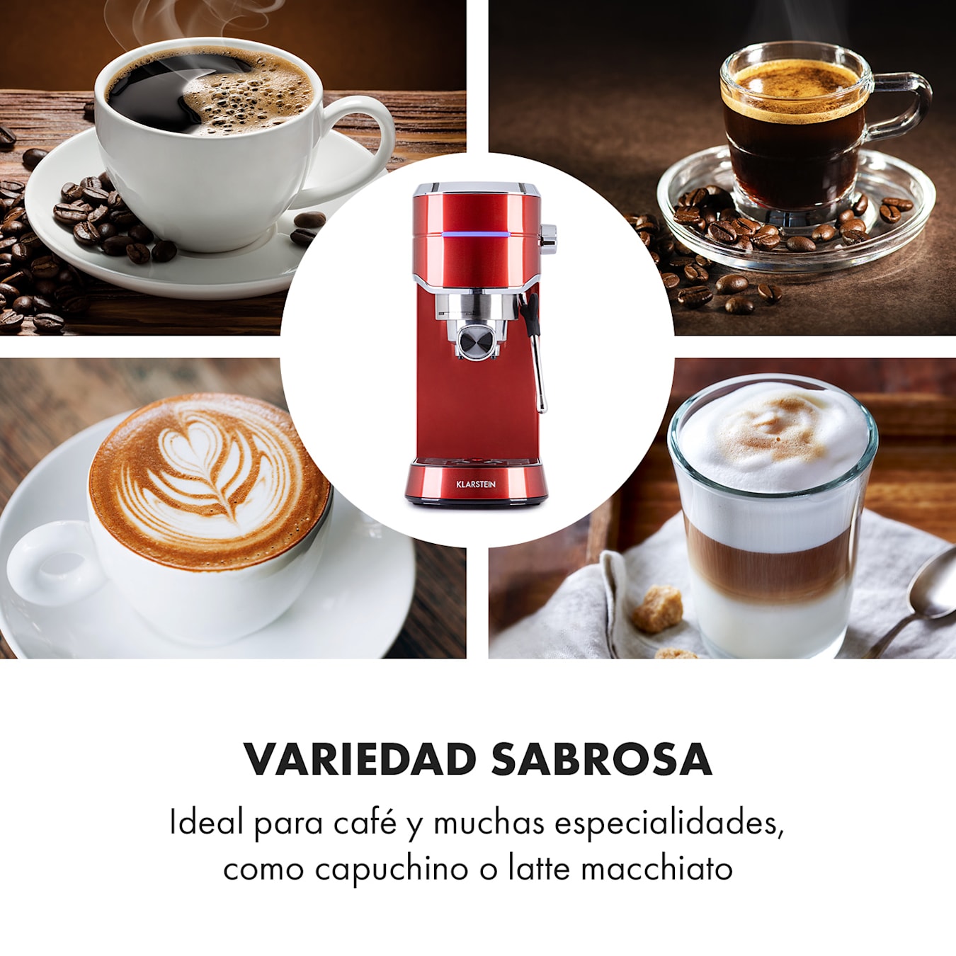 Passionata 20 Cafetera espresso, Capuchino, Espumador de leche, Portafiltro, hasta 1350 W, 20 bares, Depósito de agua de 1,25 L para 6  tazas, También para cápsulas de café espresso, Depósito e 20 bar