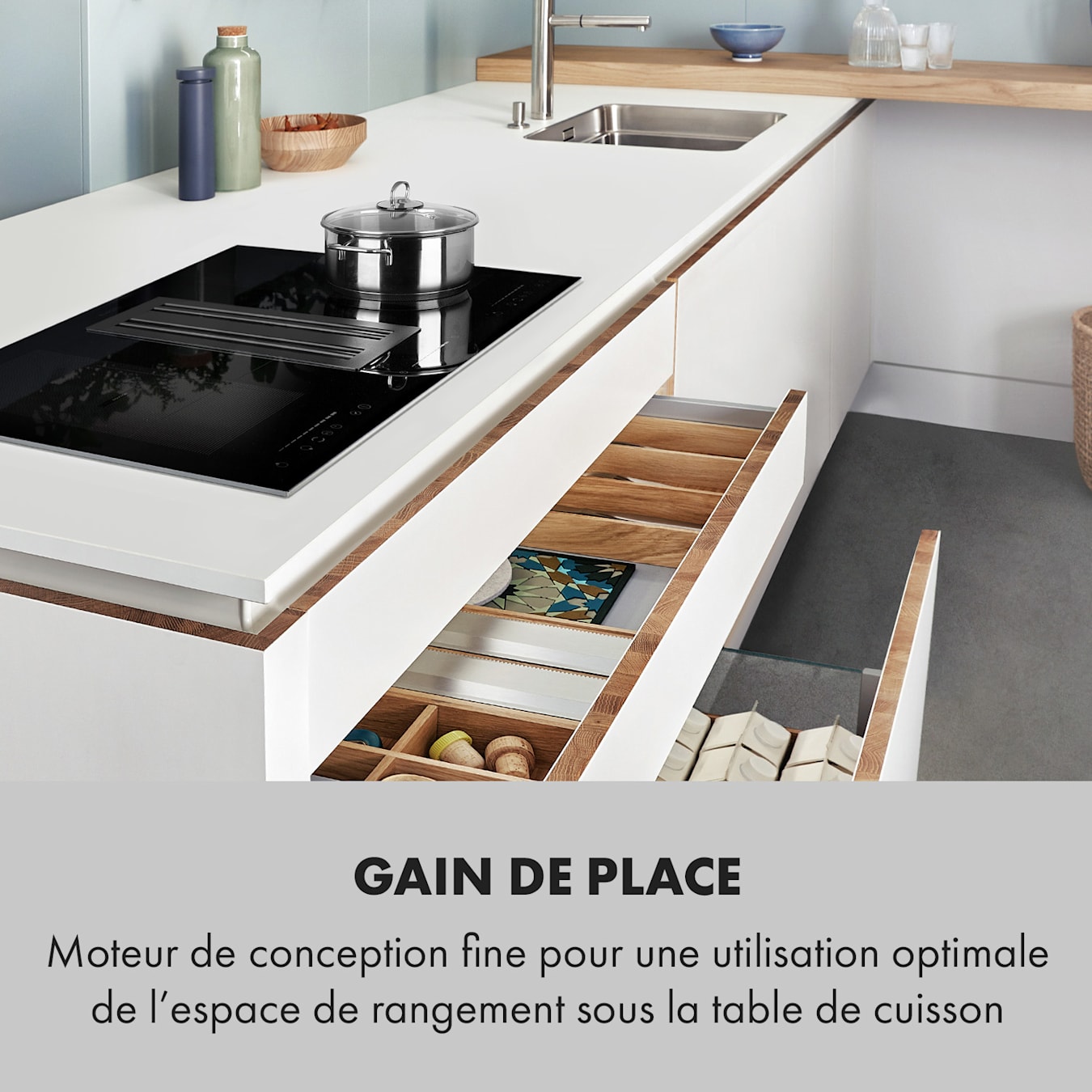 Klarstein Downdraft Hotte Aspirante, Encastrable et Silencieuse pour Cuisine,  Débit d'Air 430m³/h, Filtres Inclus, 4 Modes de Ventilation, Mode  Recirculation en Option, Minuterie, Sans Evacuation : : Gros  électroménager