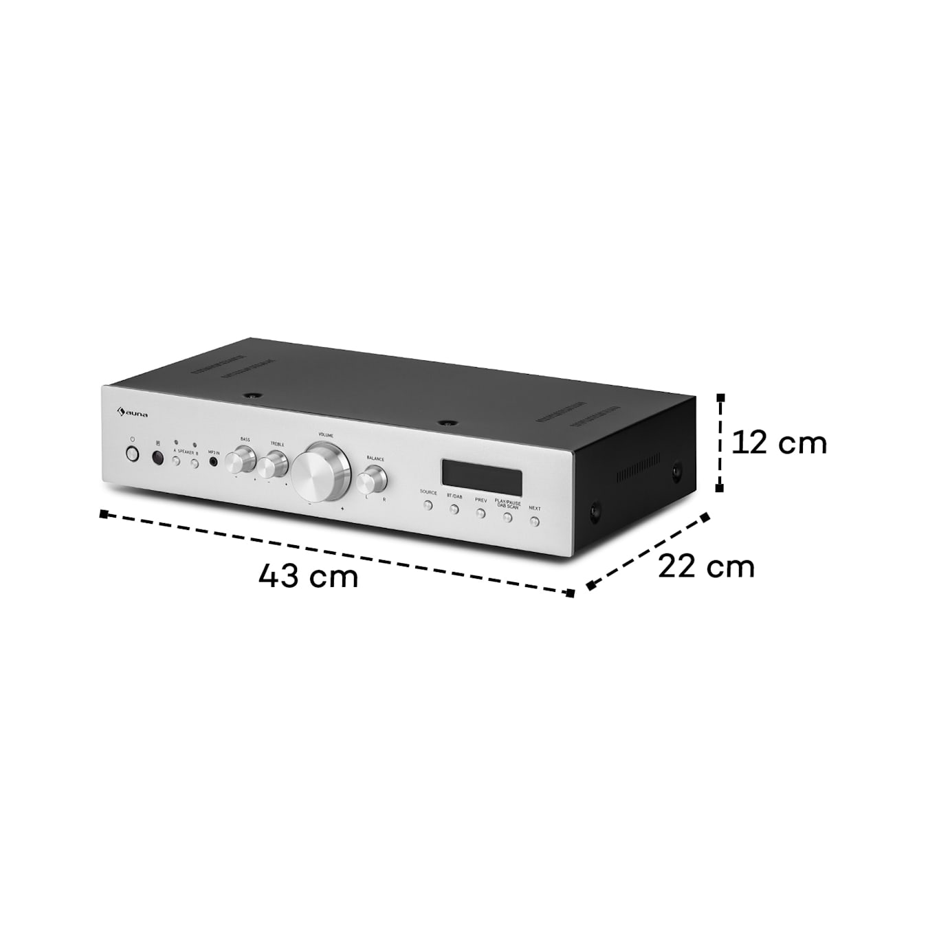 AMP-CD608 DAB, amplificatore stereo HiFi, 4x100W, RMS, DAB+, BT, ingresso  ottico, telecomando Argento