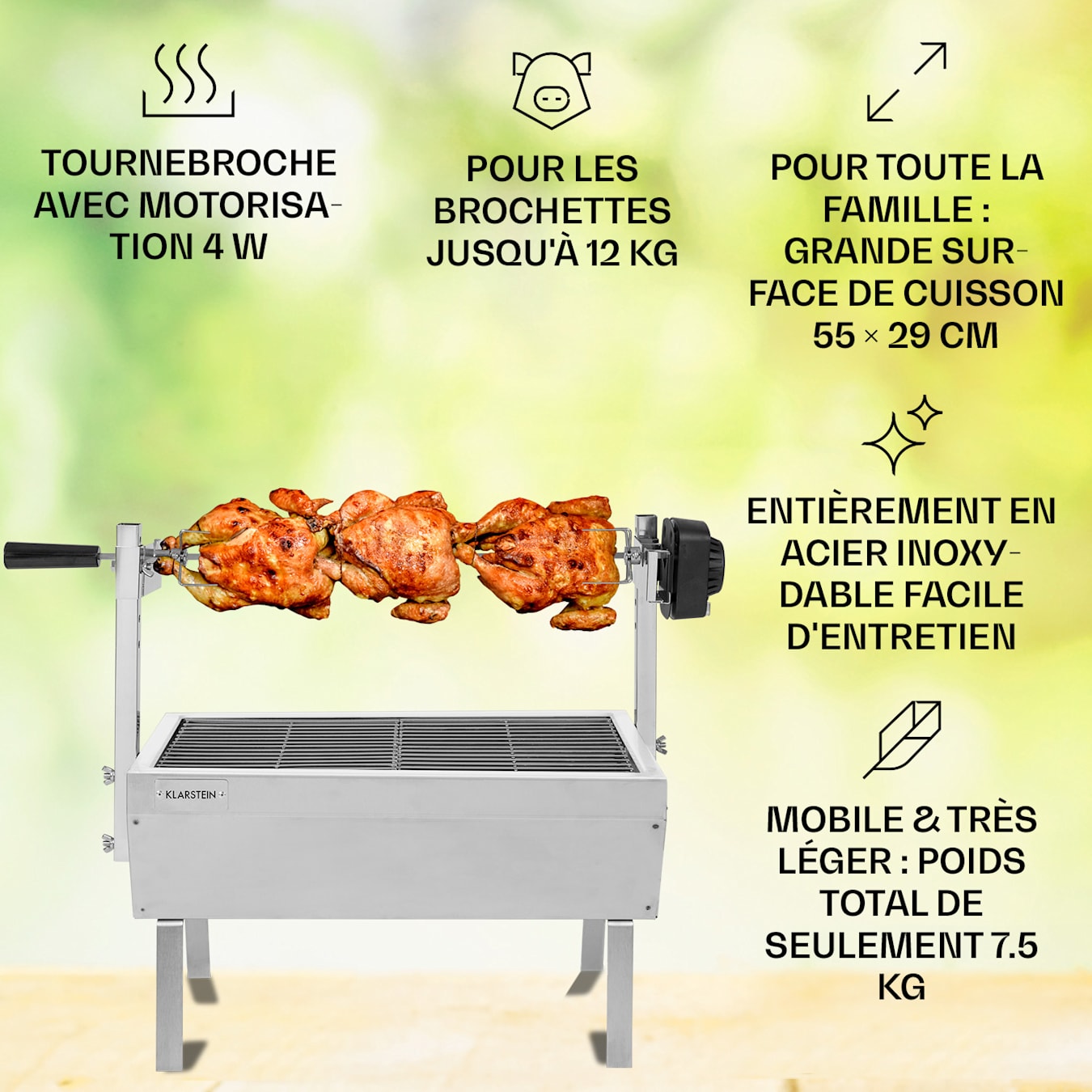 Rôtissoire charbon de bois 3 grilles + 1 fixe