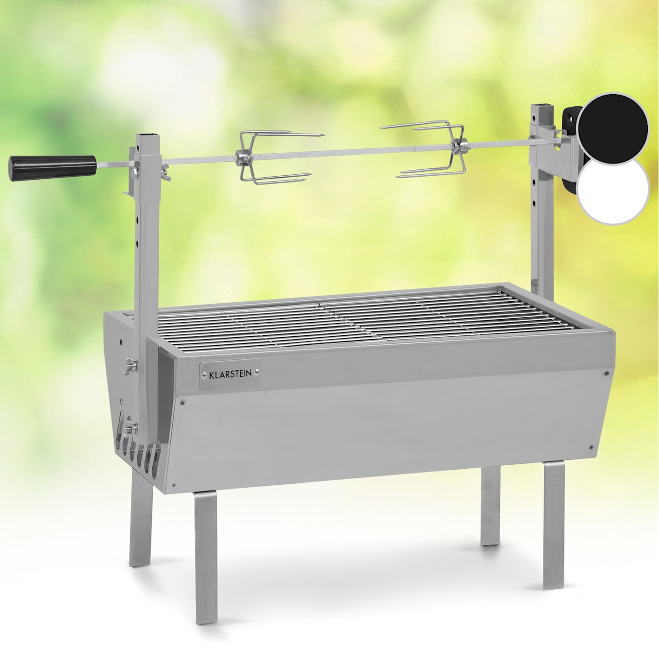 Sauenland Mini, Griglia con Girarrosto, 12kg max., Acciaio Inox, 4W