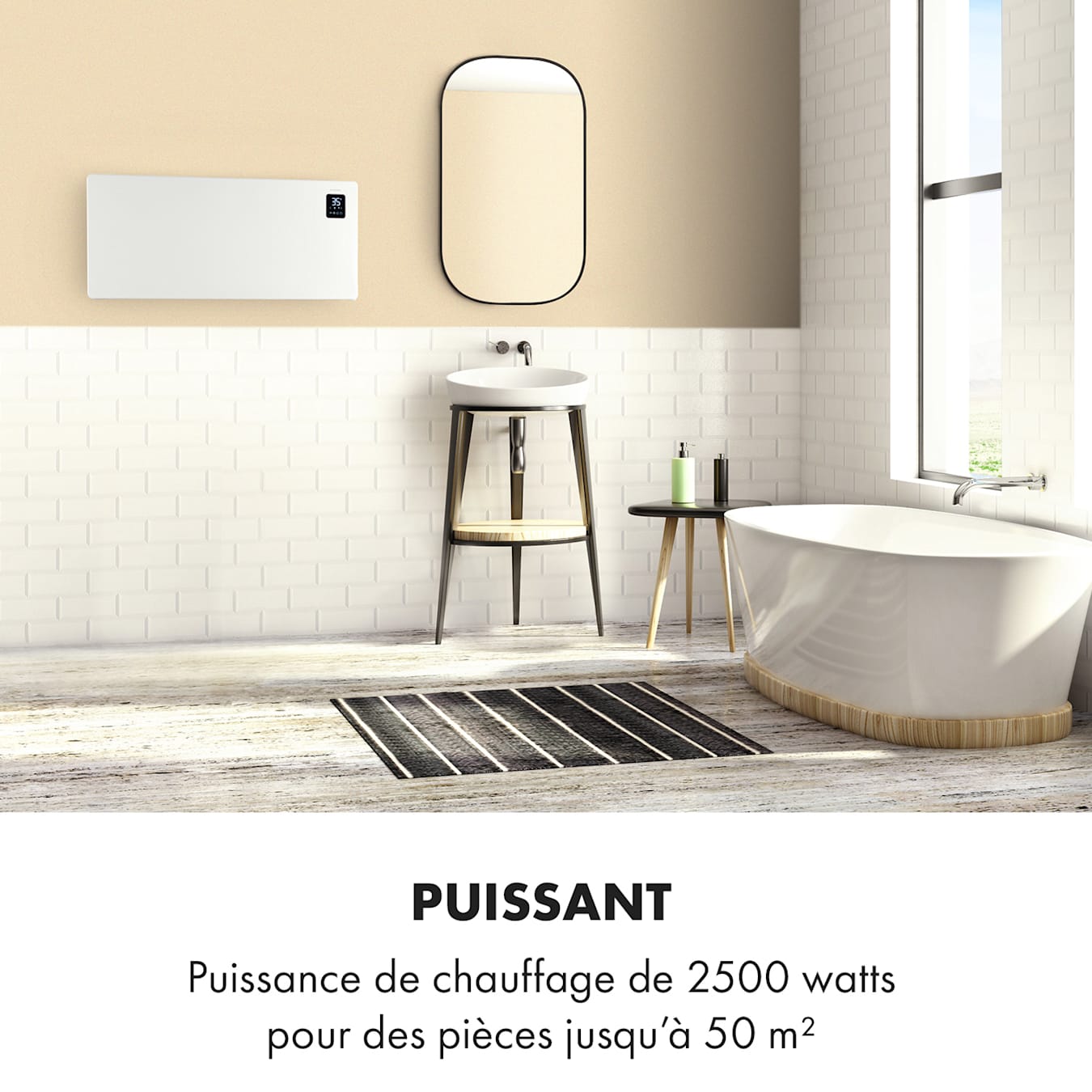 Klarstein - Radiateur à convection - Klarstein Bansin Crystal Smart - 2500  W - Contrôle par app - Noir - Convecteur électrique - Rue du Commerce