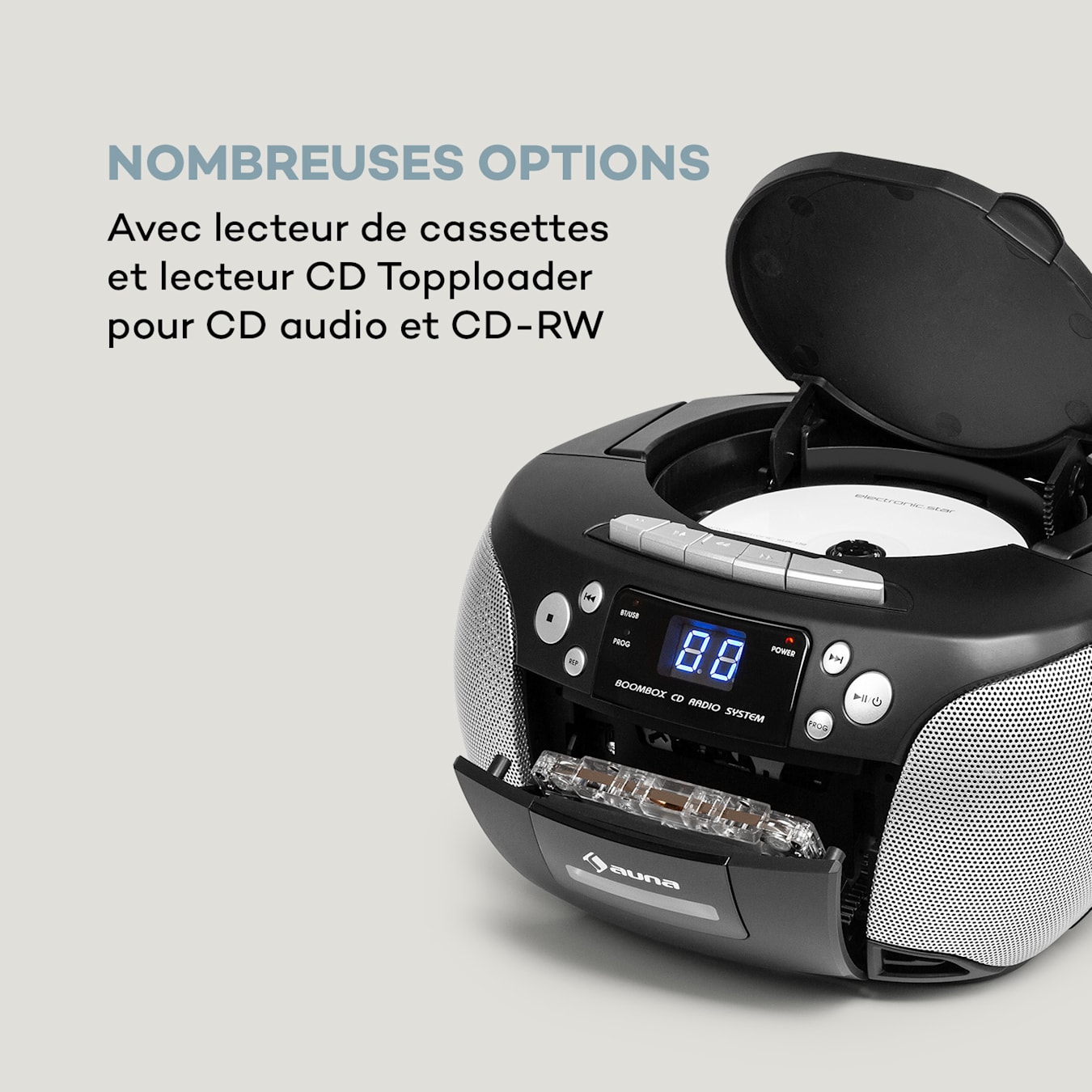 Harper CD Boombox Lecteur CD Cassette Bluetooth FM AUX USB Noir