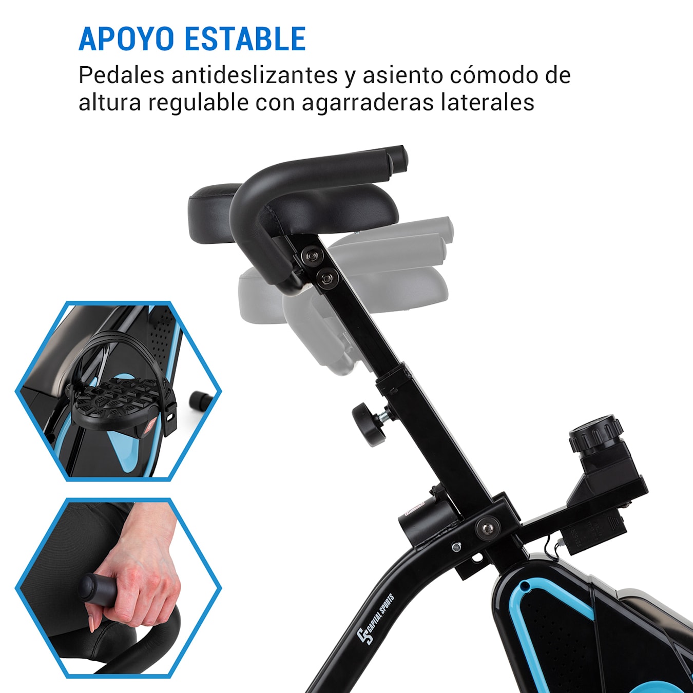 Bicicleta estática Azura Desk Bike, X-Bike / cardiotrainer / home office, masa de volante de inercia: 7,5 kg, MagResist: resistencia magnética (8  niveles), cómodas asas de asiento