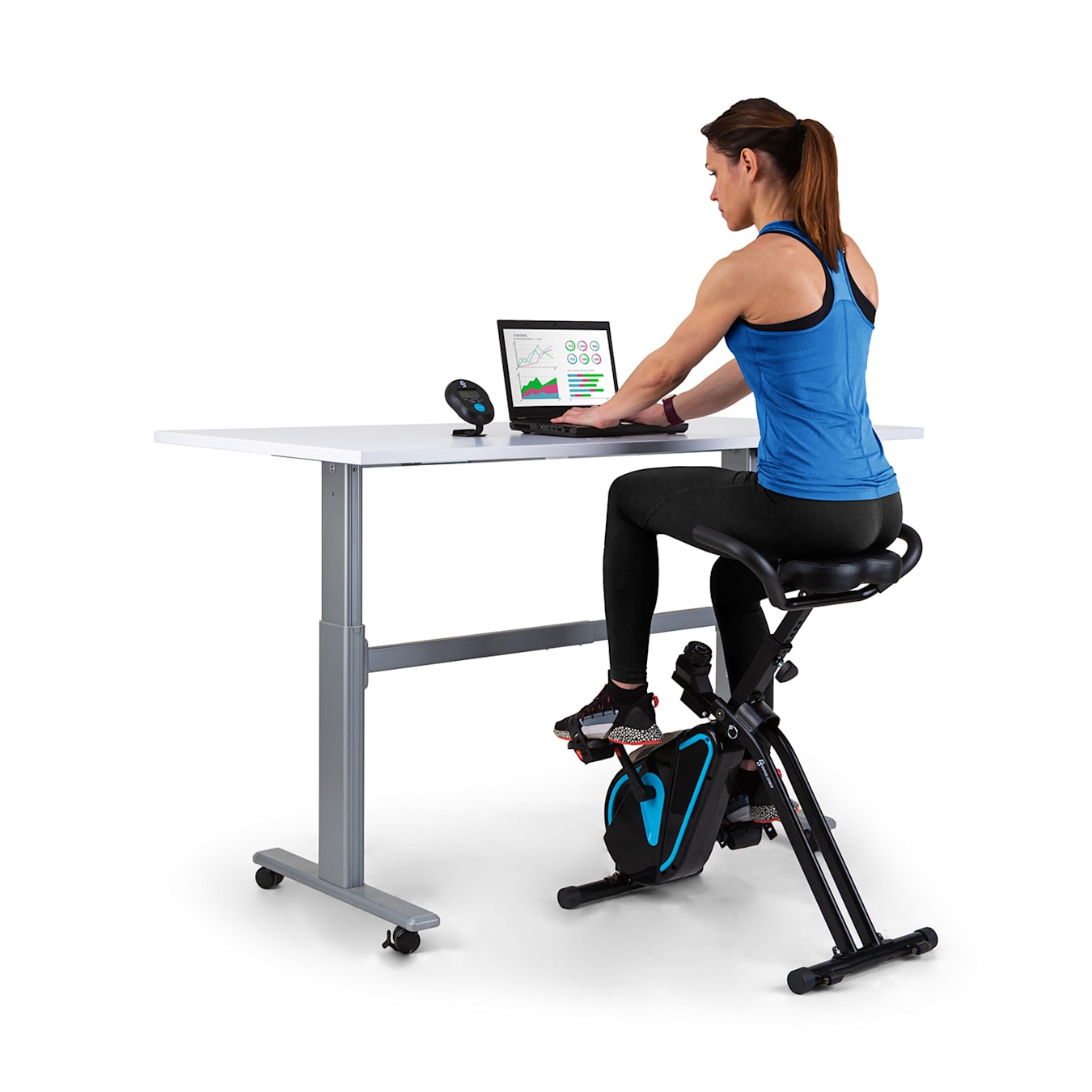 Bicicleta estática Azura Desk Bike, X-Bike / cardiotrainer / home office, masa de volante de inercia: 7,5 kg, MagResist: resistencia magnética (8  niveles), cómodas asas de asiento