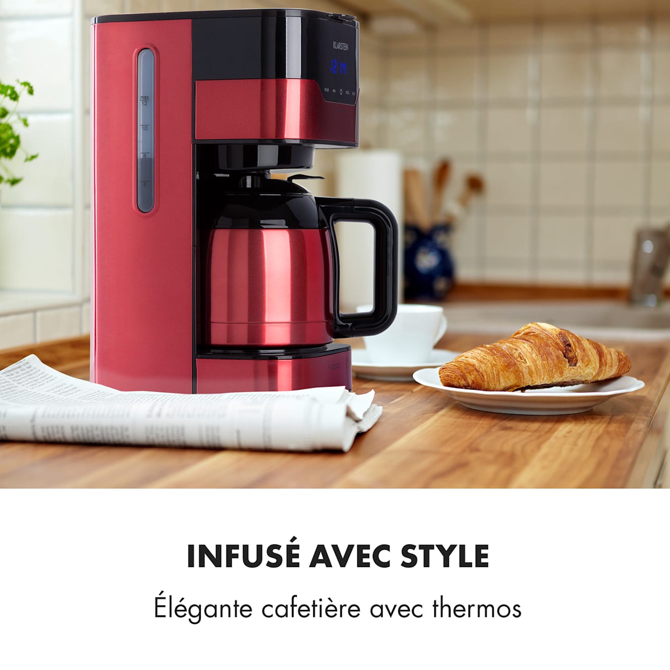 Cafetière arabica 1,2l 800W contrôle EasyTouch - argent & noir Rouge