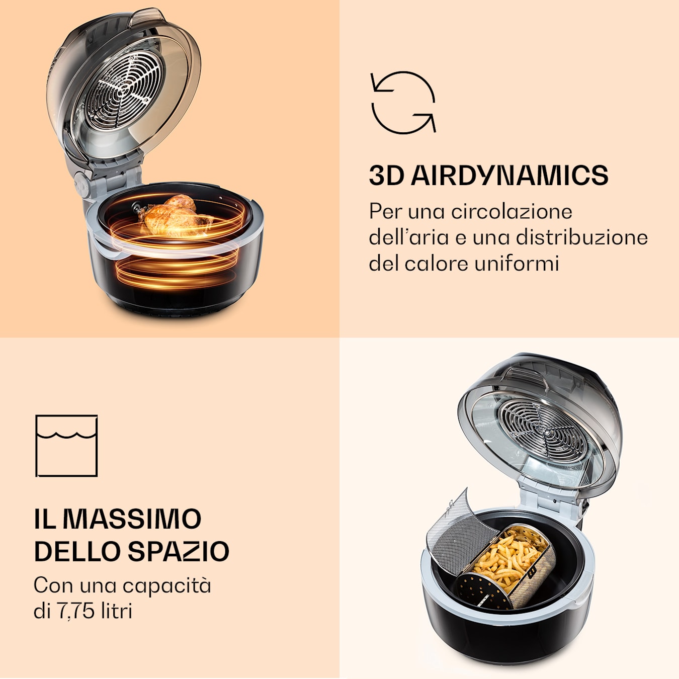 Friggitrice ad aria calda VitAir Smart AirFryer, 1400W, SmartFry:  controllo tramite l'app di Klarstein, temperature fino a 230 °C, distribuzione uniforme del calore grazie a AirDynamics 3D