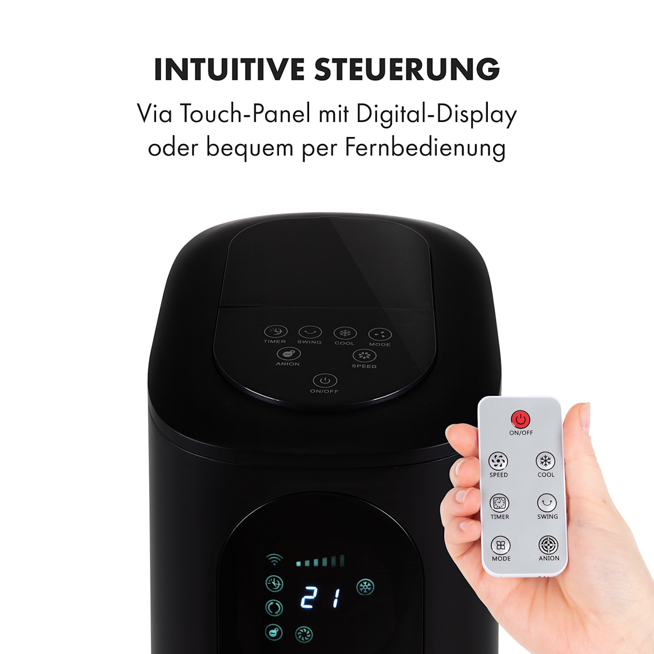 Polar Tower Smart Ventilator Luftkühler 7L 85W Fernbedienung Eispack Schwarz