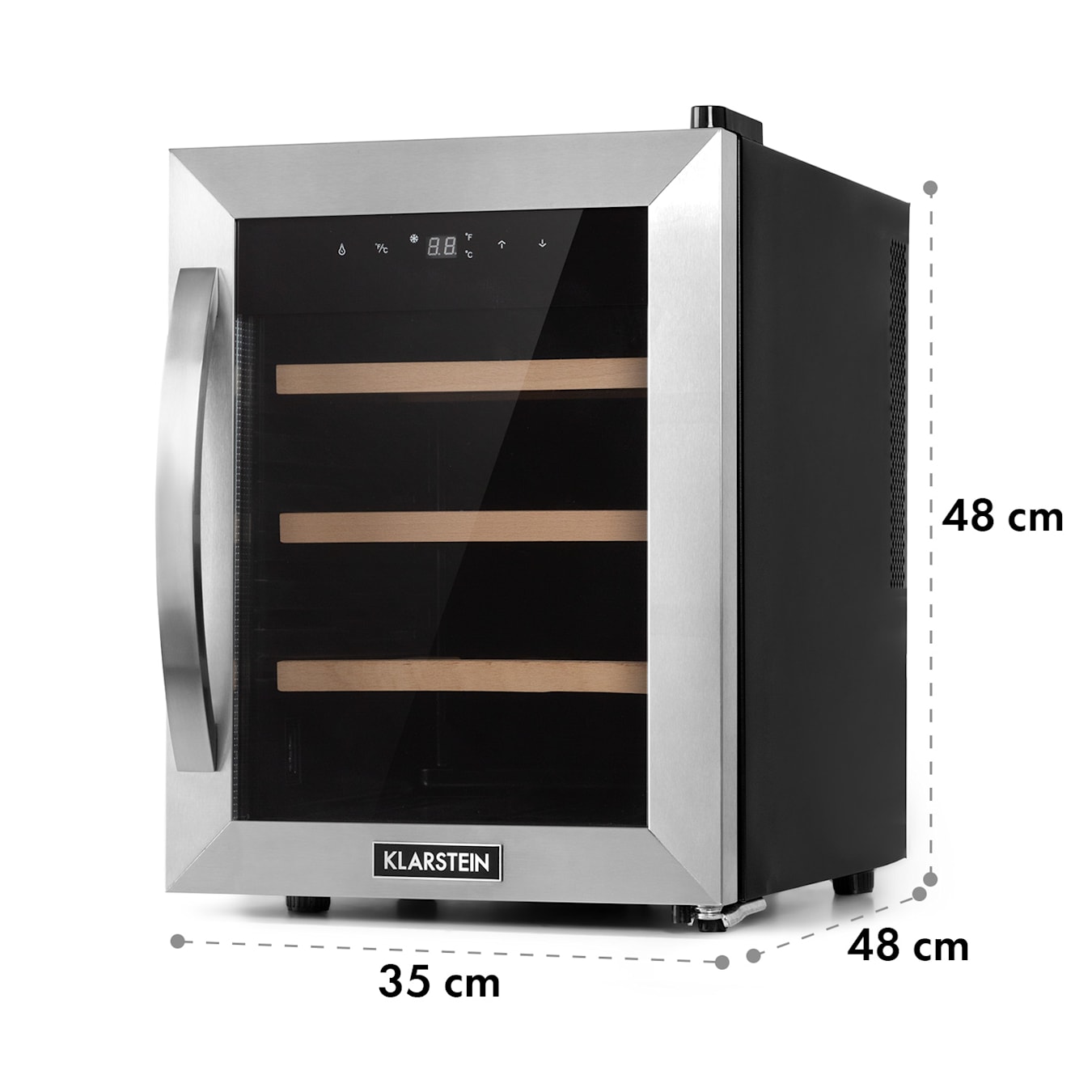 Cave à vin Vinamour 12 Uno, 12 bouteilles / 46 l, une zone de  refroidissement : 4 - 18 °C, 40 dB, panneau de commande tactile externe, porte de sécurité en verre avec cadre en acier inoxydable