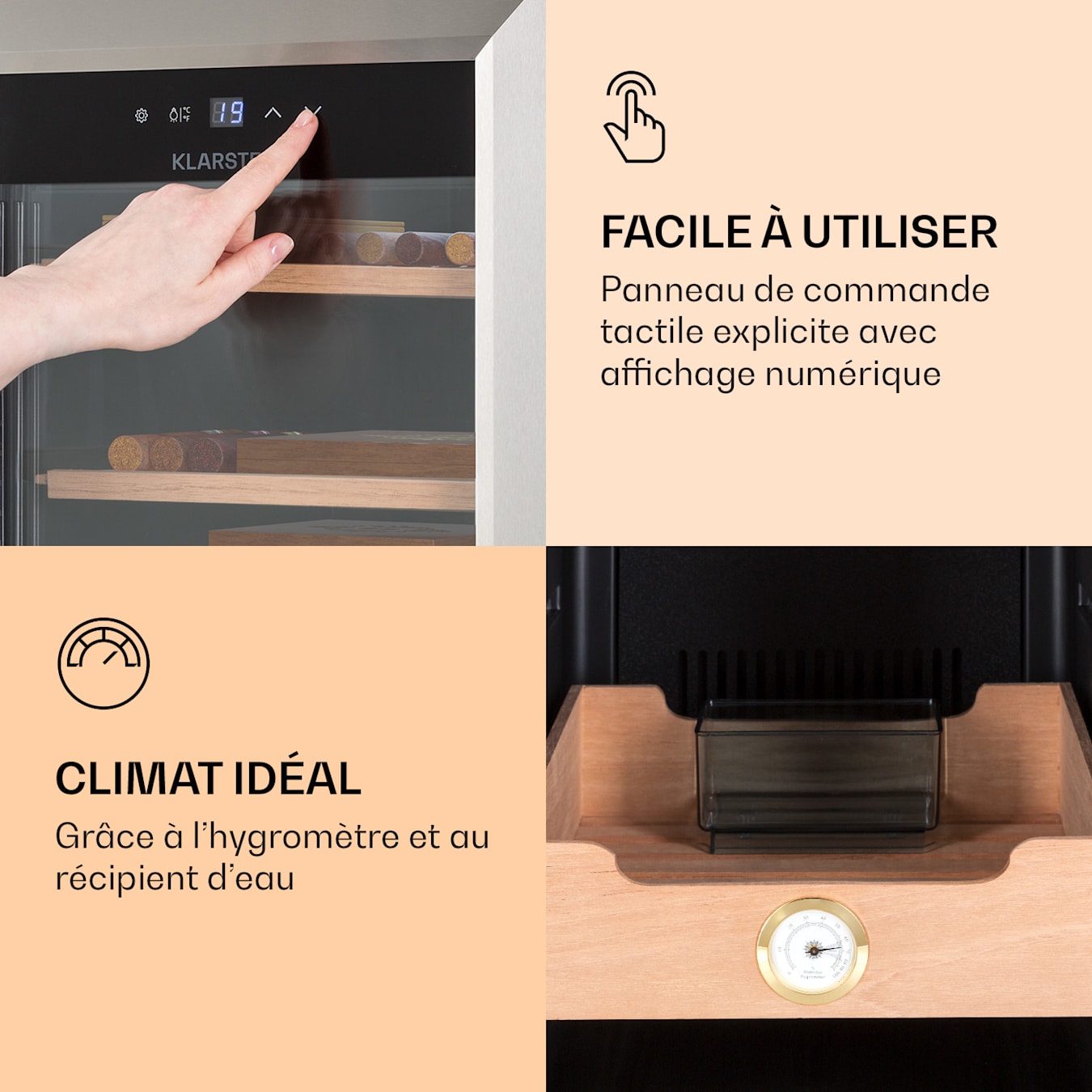 Cave à cigare portable avec humidificateur et hygromètre