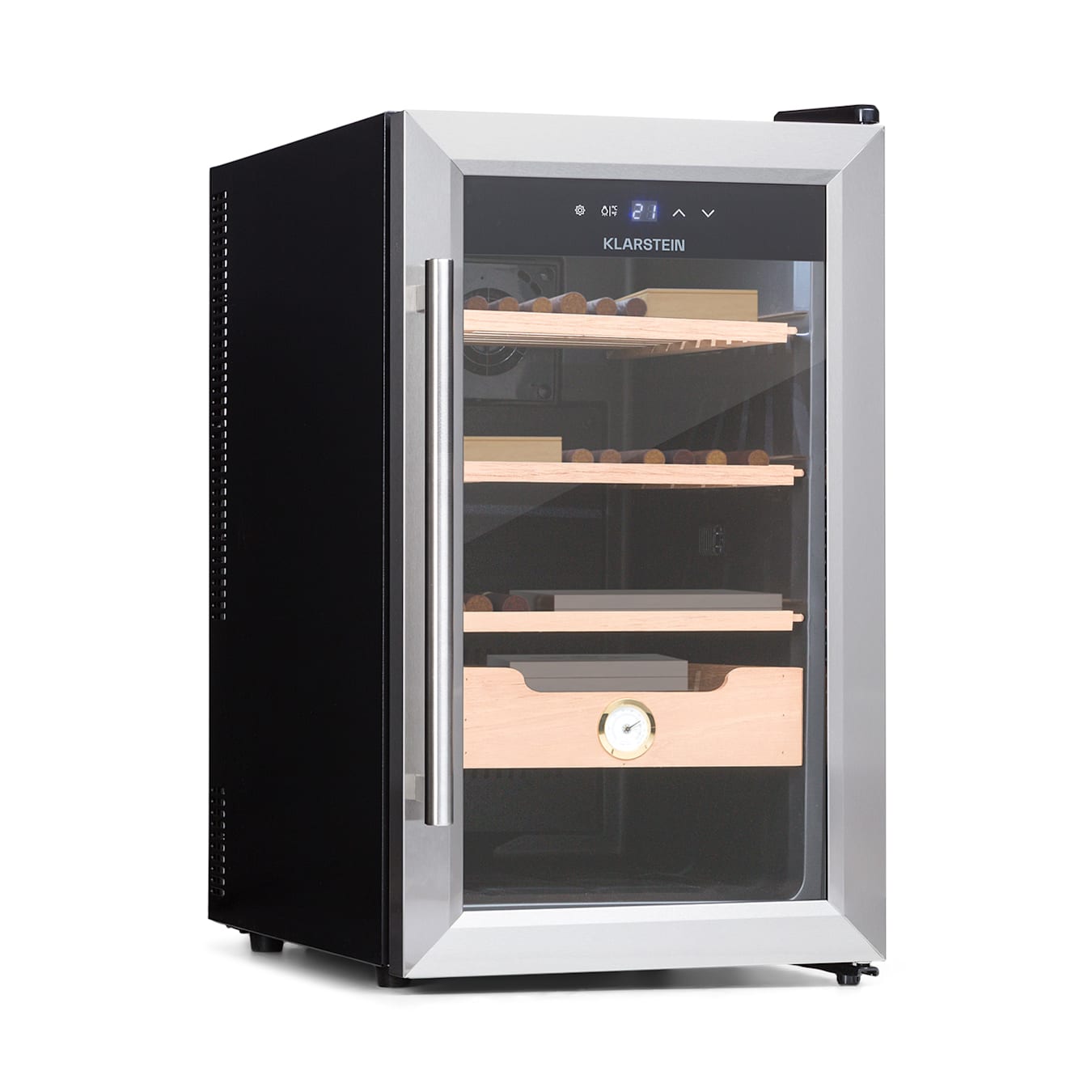 Klarstein El Presidente 48 Cave à cigares, Thermoélectrique, Porte en  verre, Autonome, 3 clayettes et un tiroir en bois de cèdre, 48 litres, Hygromètre