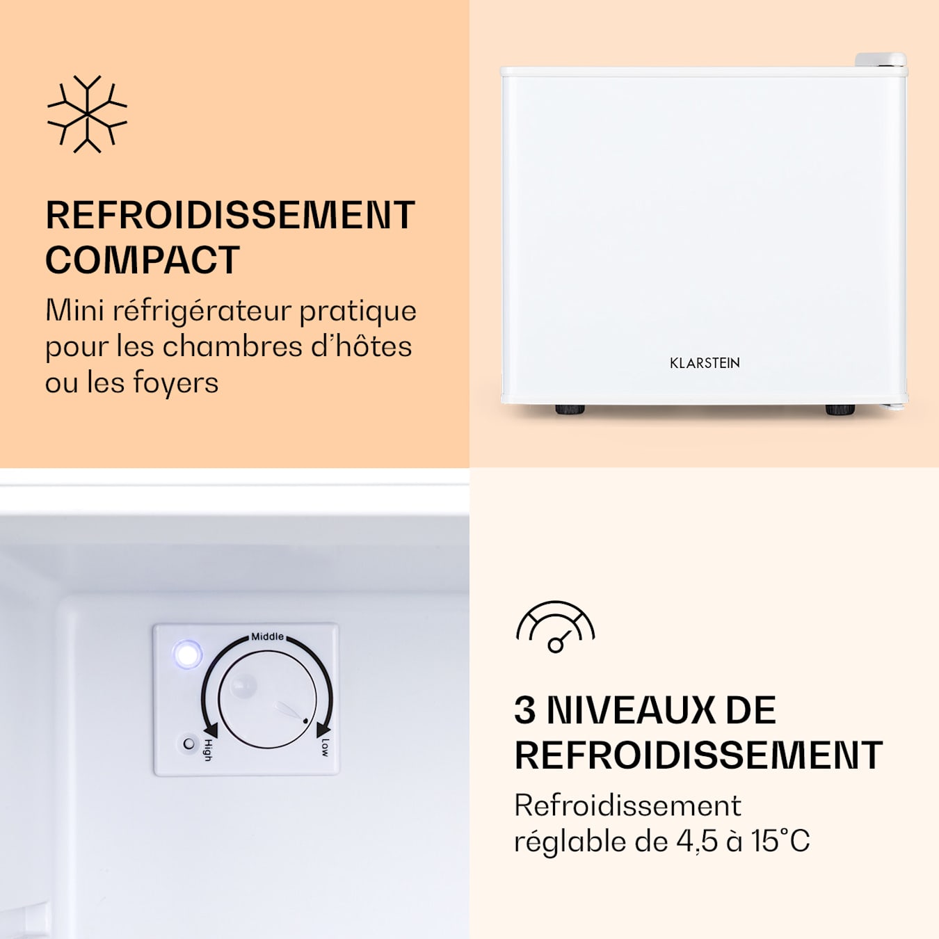 Réfrigérateur Cool Kid, Mini-réfrigérateur en CompactCooling Design, Capacité : 65 l, Classe d'efficacité énergétique F, 2 niveaux, Compartiment froid : 4 l