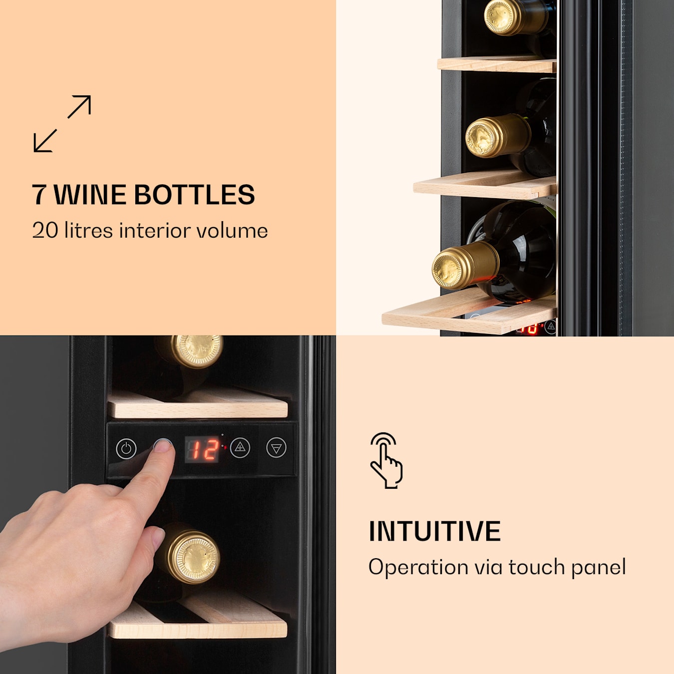 Apt Volwassenheid Per Vinovilla 7 Built-in Uno Quartz | wijnkoelkast | 20 liter | 7 wijnflessen |  5 - 22 °C | glazen deur | interne verlichting | touch bediening | inbouw /  onderbouw apparaat | 41 dB | wijnkoeler wijnkoeli Wit