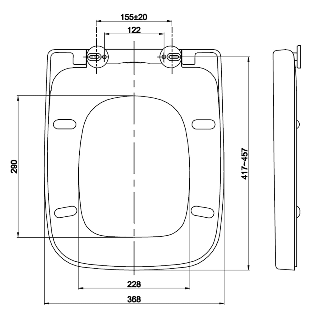 Lamera abattant WC siège de toilette, forme carrée, Fermeture douce, amovible, antibactérien, en Duroplast et inox