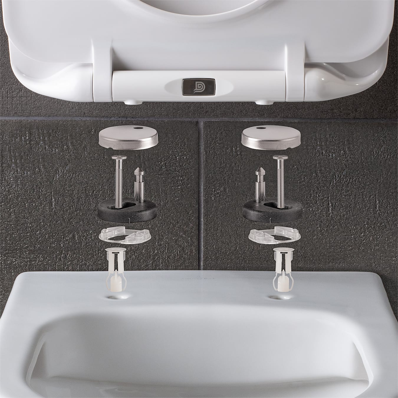 Aliano abattant WC, Forme en D, Design slim, Fermeture douce, amovible, antibactérien, en duroplast et inox