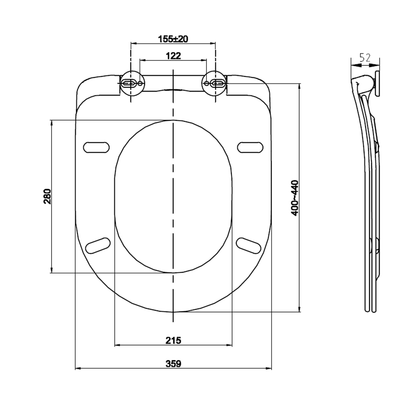 Aliano abattant WC, Forme en D, Design slim