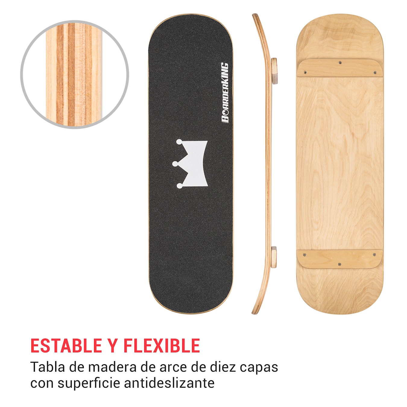 Indoorboard Skate Tabla de equilibro Esterilla + Rodillo Madera/Corcho Negra