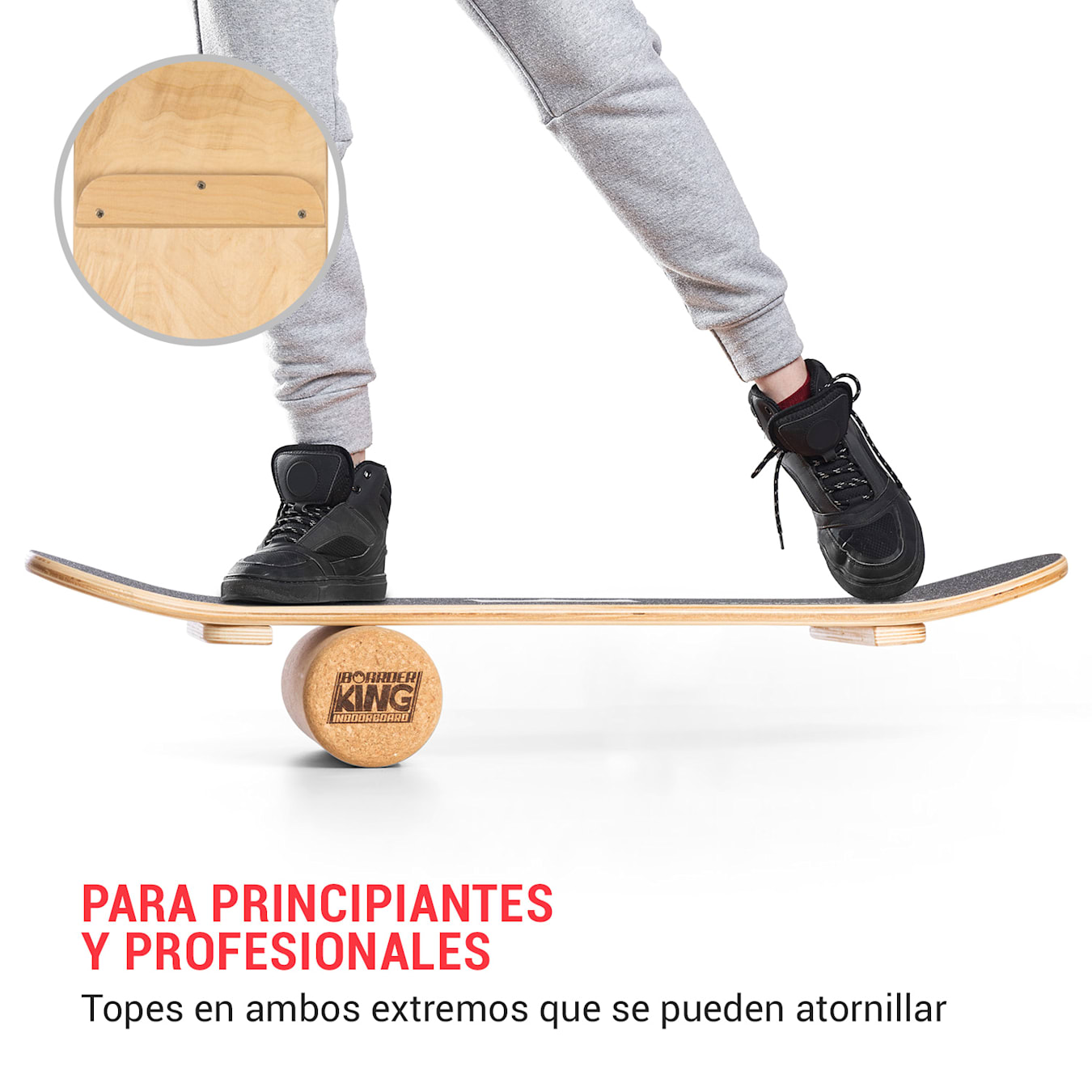 Indoorboard Skate Tabla de equilibro Esterilla + Rodillo Madera/Corcho Negra