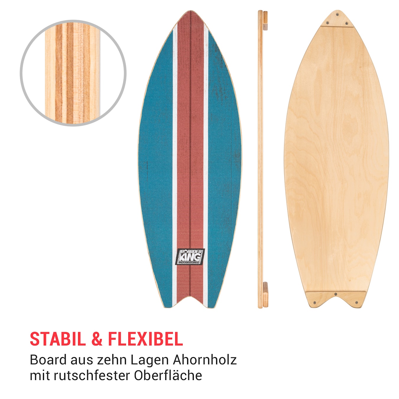 Indoorboard Wave Balanceboard 10/33 Board Kork Balance Surfboard Blau | & Bodenschutzmatte Korkrolle Holz rutschfester & Material: Trickboard Skateboard inkl. 