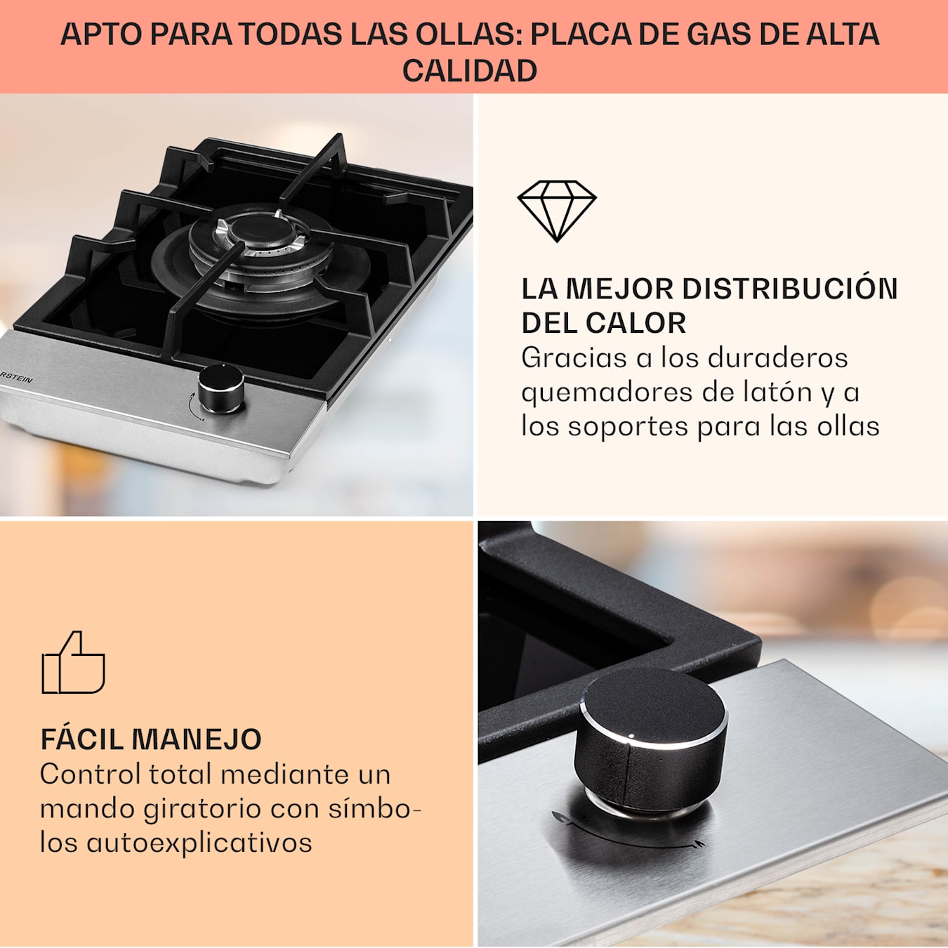 Placa gas 30 cm con 1 quemador Wok GWS3811.0ED