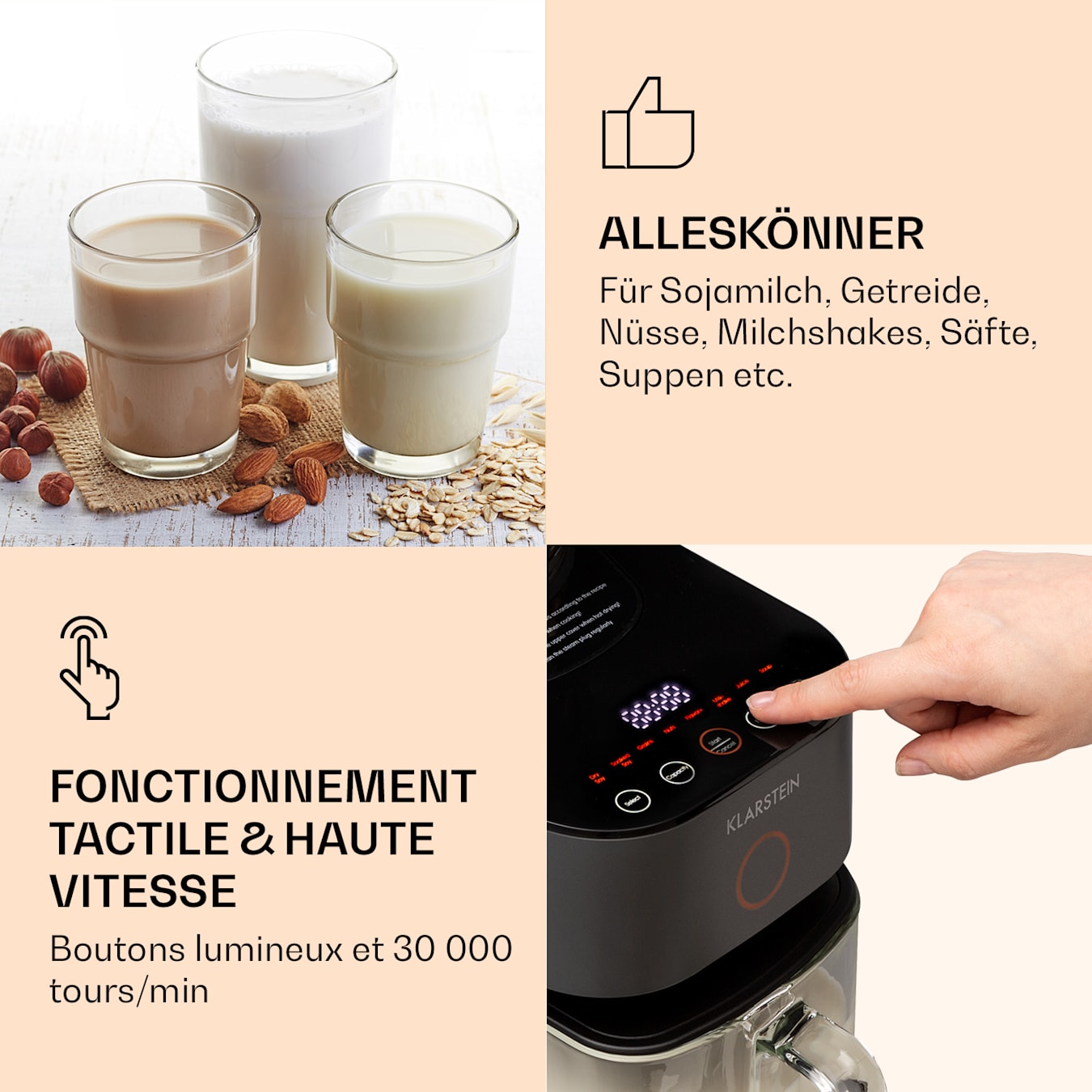 Marcia Milk Maker Milkshake Maker mixeur, pour 300-1200 ml, technologie  de chauffage à 360°, moulin à café superfin, lame à 4 maillons, stérilisation à haute température, autonettoyage