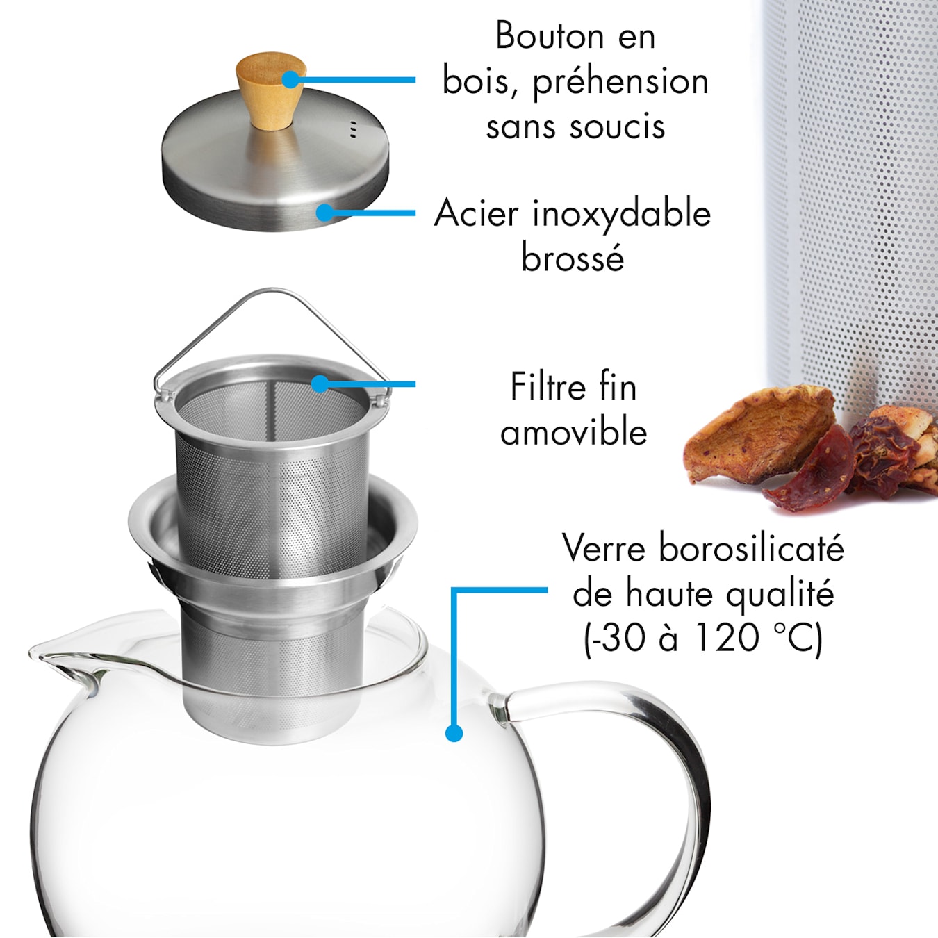 Theière inox avec infuseur 500 mL - Garde la chaleur grâce à sa