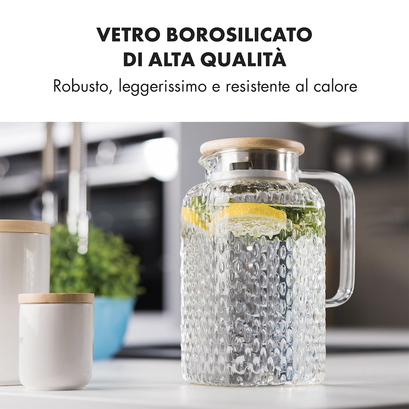 Glaswerk Livenza - Caraffa per l'acqua, caraffa di vetro con coperchio, Volume: 1,5 litri, Coperchio stabile, Vetro borosilicato