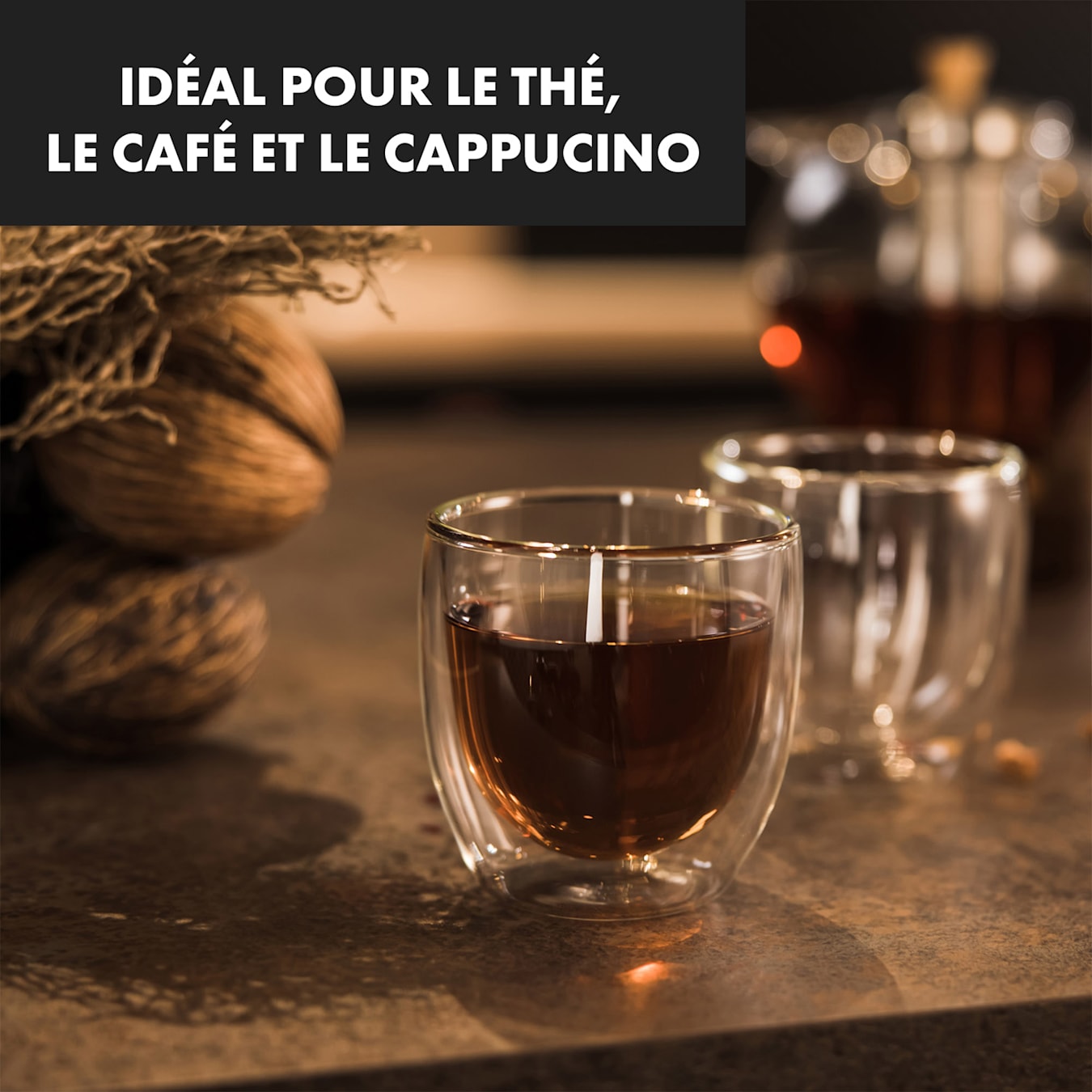 Verre double paroi 250 ml avec couvercle, pour thé, café