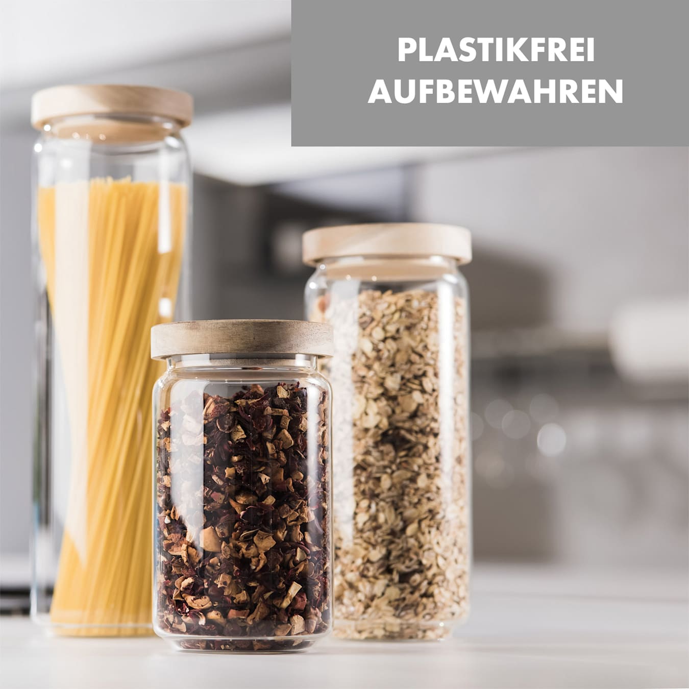 | Vorratsgläser Lovage | | Vorratsbehälter BPA-frei und | Deckel Akazienholz ge | stapelbar platzsparend aus 0,75, | 1,5 Borosilikatglas bruchsicher geruchs- | Silikondichtung und Glaswerk Liter 1,1 |