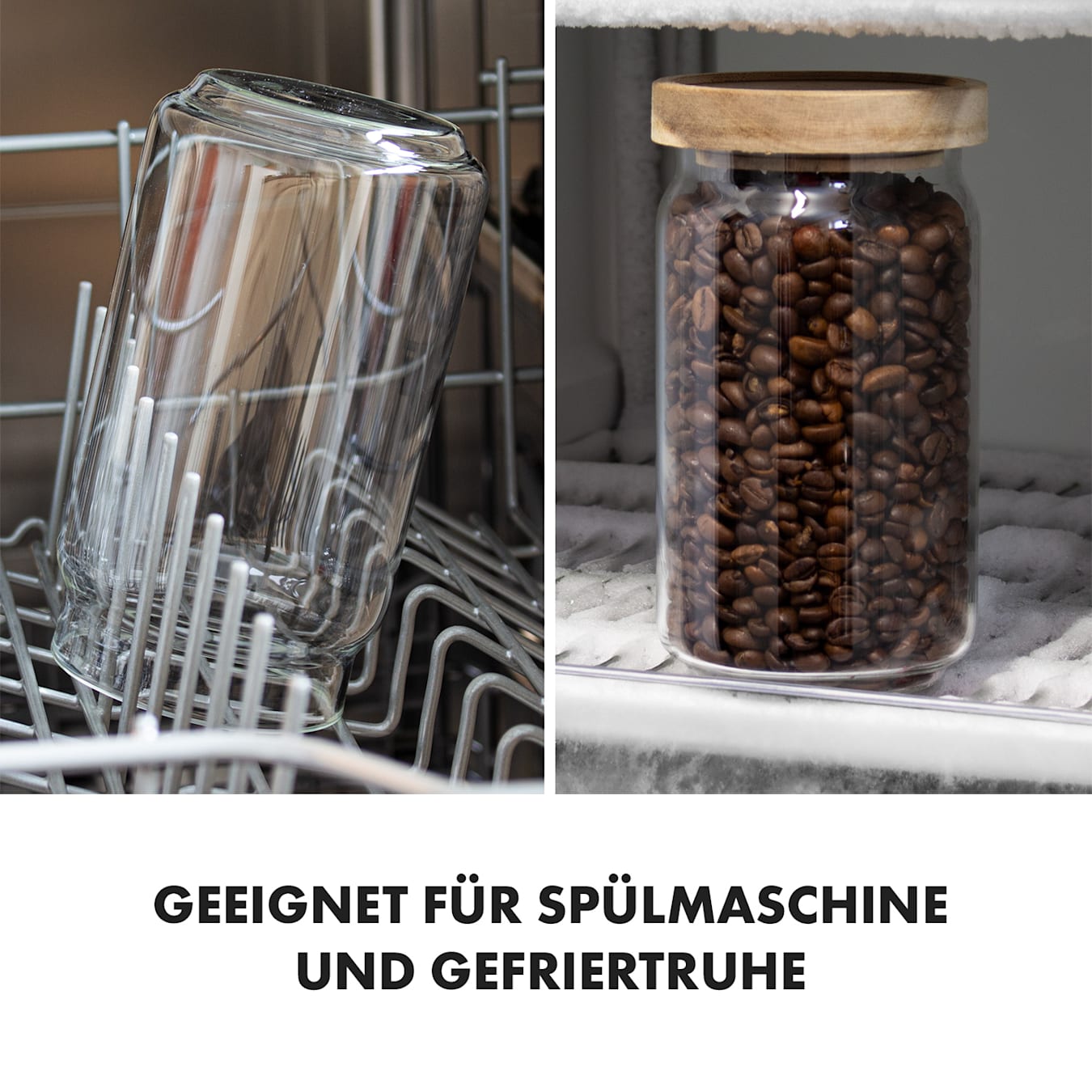 Glaswerk Lovage Vorratsgläser Vorratsbehälter | Borosilikatglas | 0,75, 1,1  und 1,5 Liter | Silikondichtung | BPA-frei | bruchsicher | Deckel aus  Akazienholz | platzsparend stapelbar | geruchs- und ge