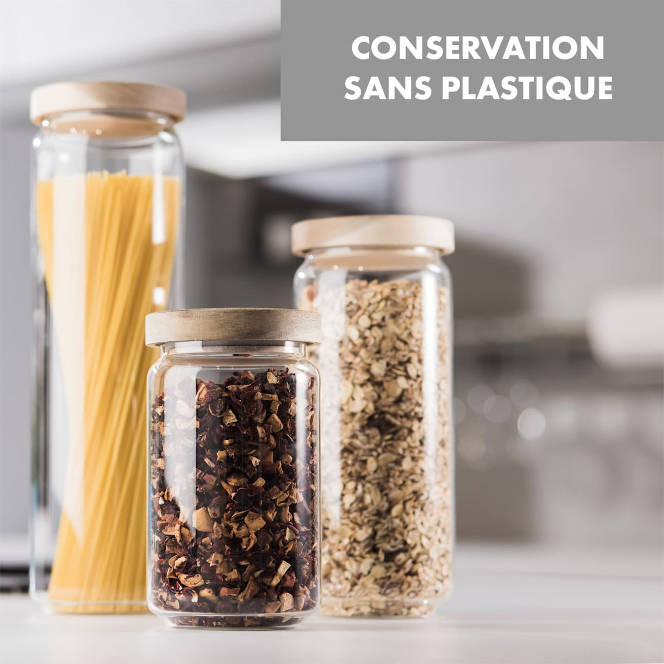 Pot carré de conservation couvercle bambou 1 L