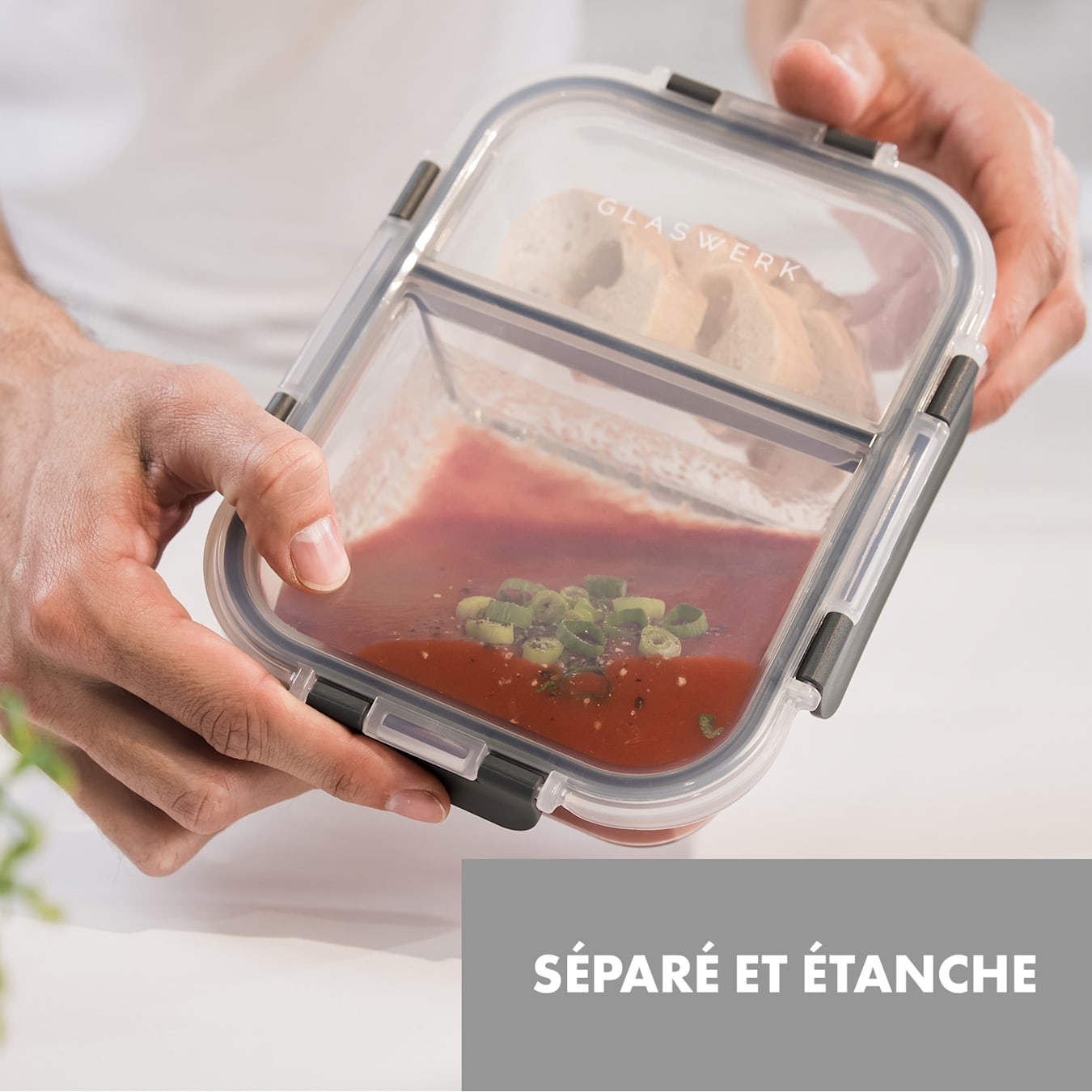 Un récipient de préparation de repas en verre, 2 compartiments