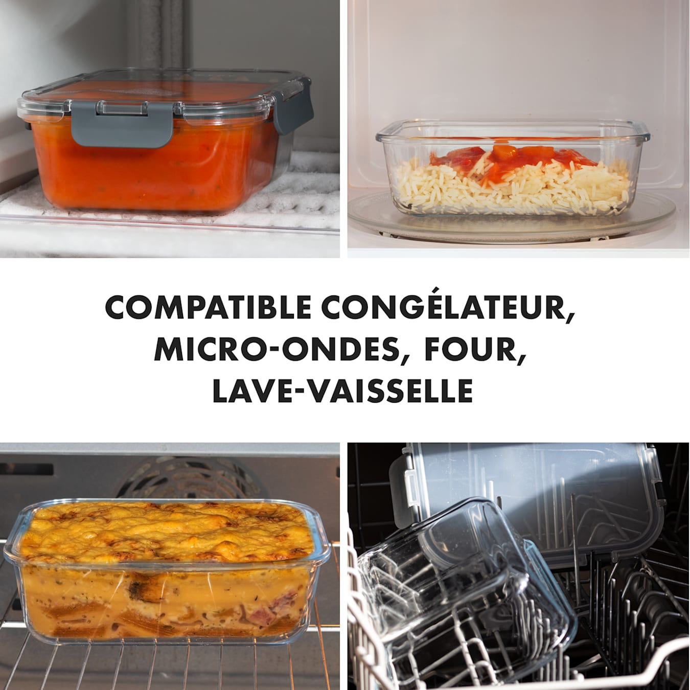 Jardine boîtes de conservation lot de 3, 2 compartiments 1040 ml couvercle  en verre borosilicaté