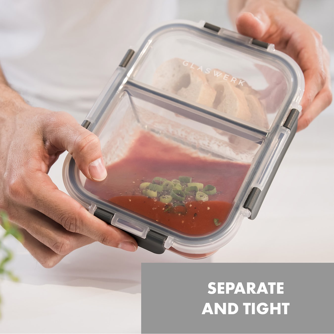 1040ml Glass Lunch Box with 3 Compartments Microwavable Meal