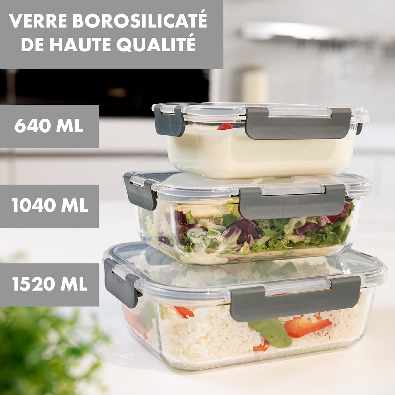 Lot de 3 plats à four en verre + couvercle hermétique