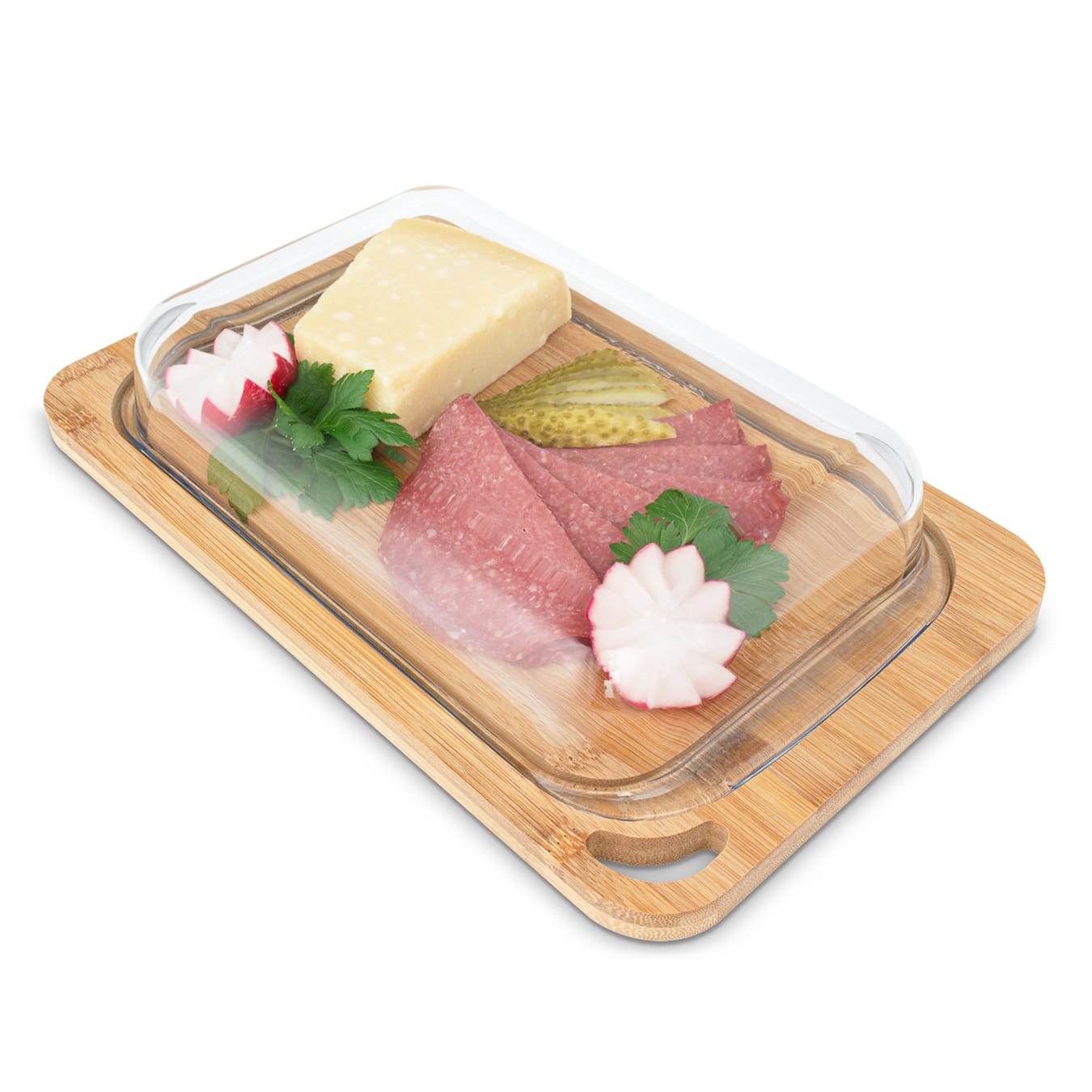 Hermatige Boîte à charcuterie avec couvercle en verre borosilicaté planche  à découper en bambou