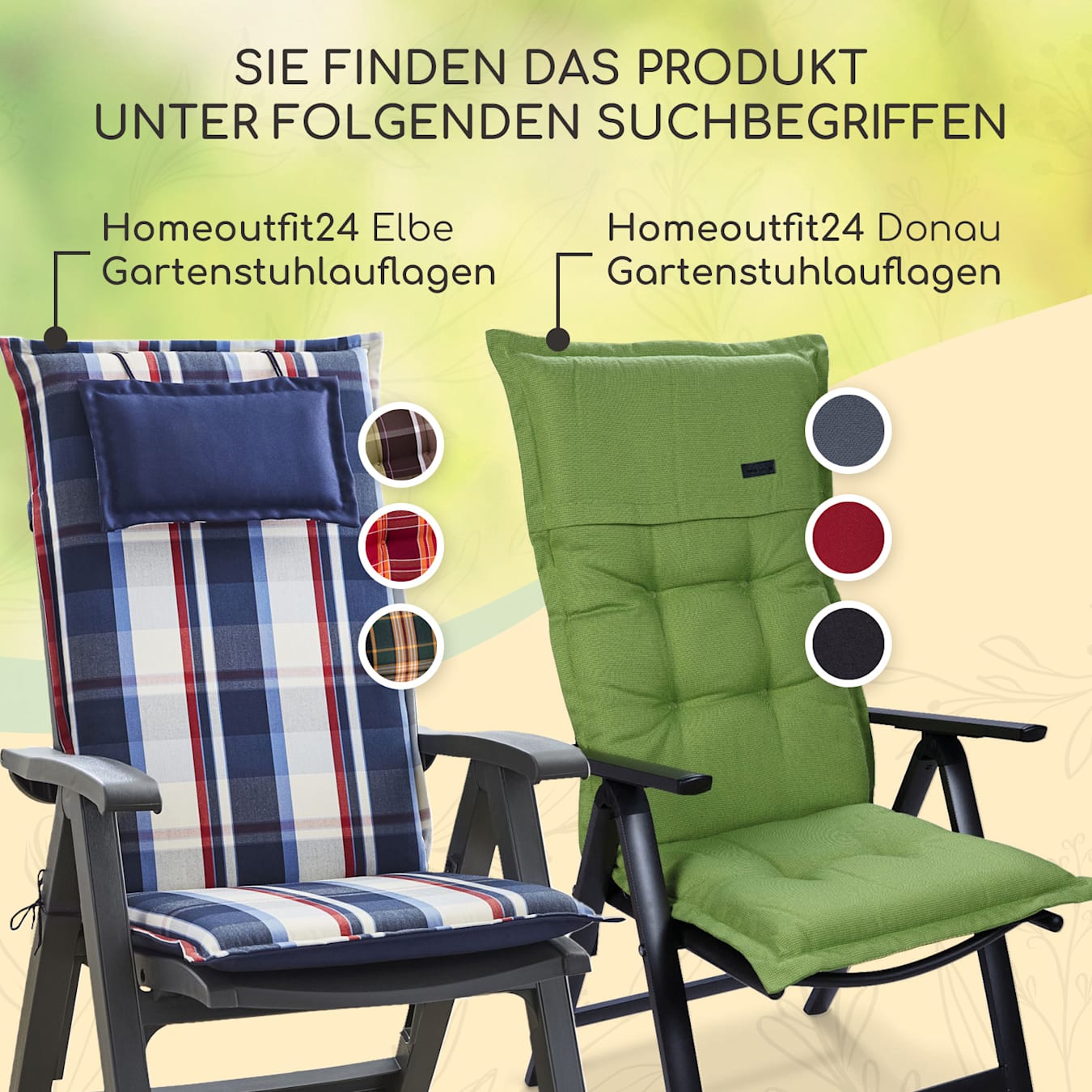 Sylt Polsterauflage Sesselauflage Gartenstuhl-Auflage Hochlehner |  Polyester | 50 x 120 x 9 cm | abnehmbares Kopfpolster | OEKO-TEX® Standard  100 | UV-beständig | Halteband & Kordeln | grau 2 x Sitzauflage | Blau /  Weiß