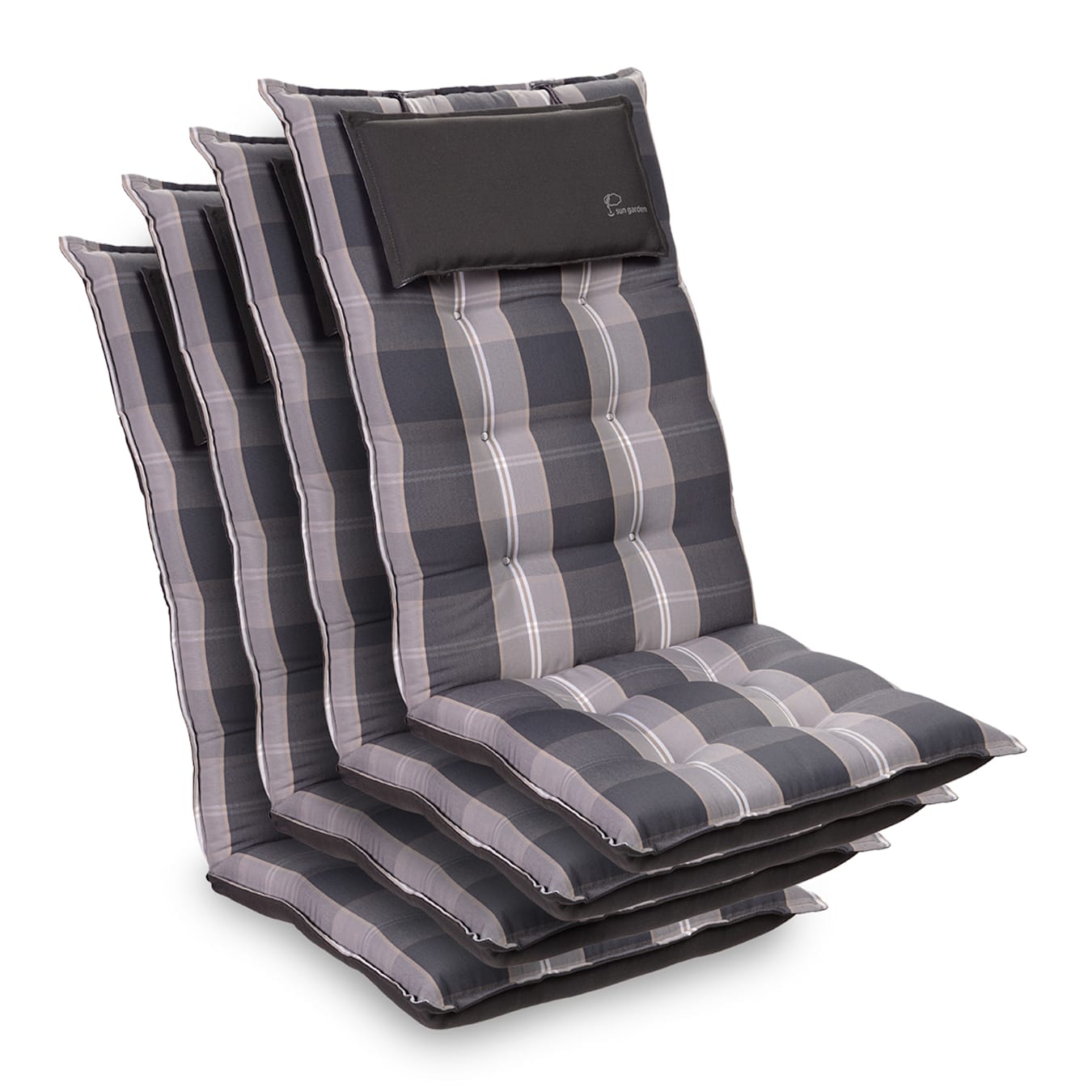 Sylt stoelkussen zitkussen hoge hoofdkussen polyester 50x120x9cm 4 x stoelkussen Licht grijs / Grijs