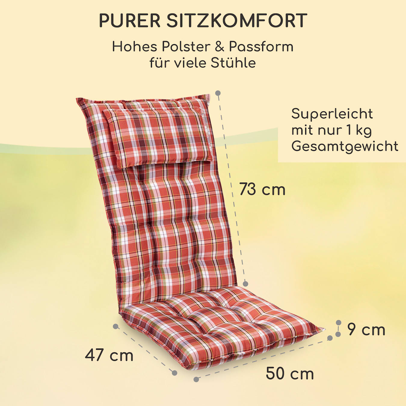 Sitzauflage | & | | x | Standard Sesselauflage abnehmbares x Weiß Hochlehner 2 Polsterauflage 120 9 x 50 Halteband Sylt | / cm | OEKO-TEX® Kopfpolster Gartenstuhl-Auflage grau Kordeln UV-beständig | 100 Rot | Polyester