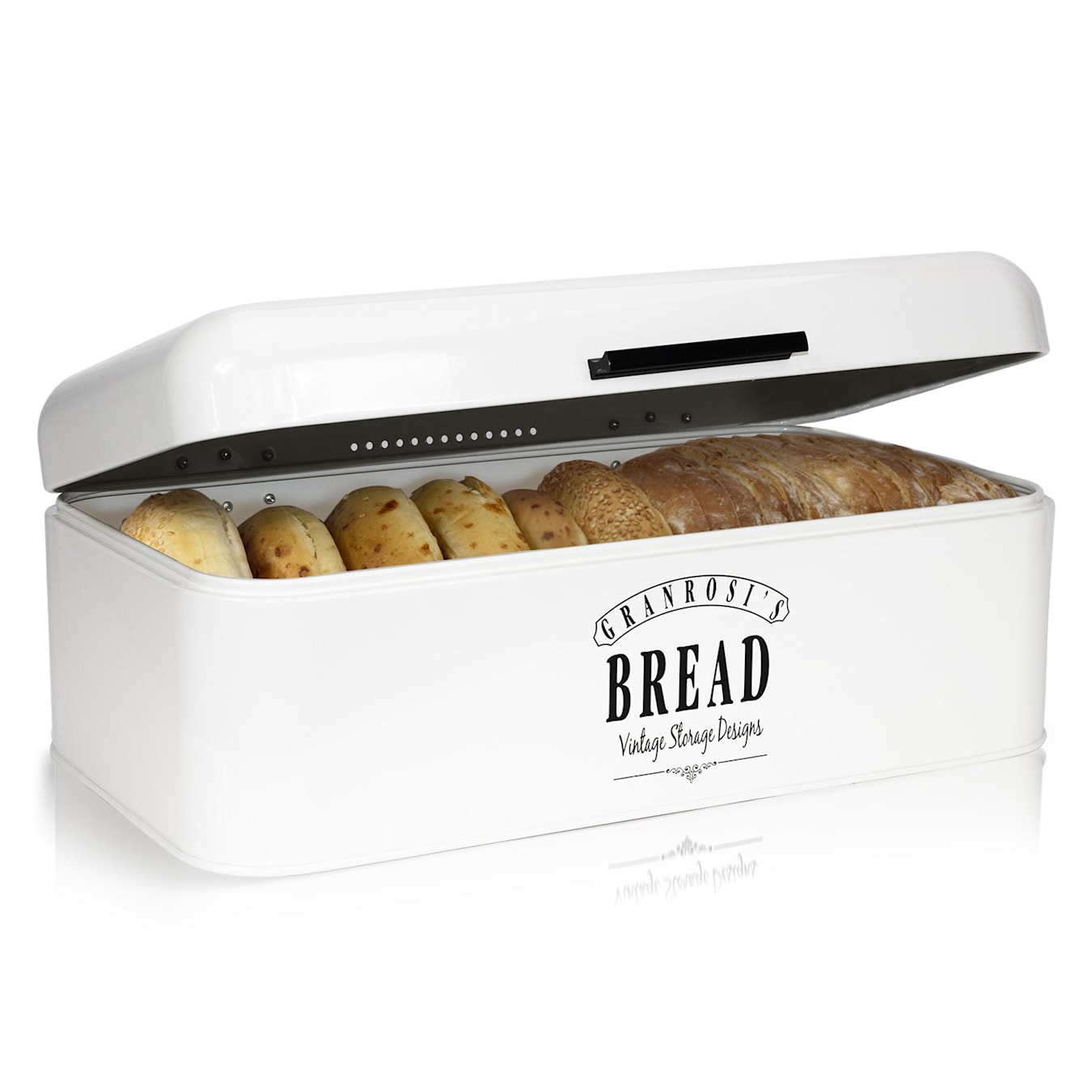 Panera de Mesa para Guardar Pan, Bollería, Estilo Retro, Diseño Vintage,  Bread Box, Caja Metal, Maestro, Blanco/Gris, , MR-1772