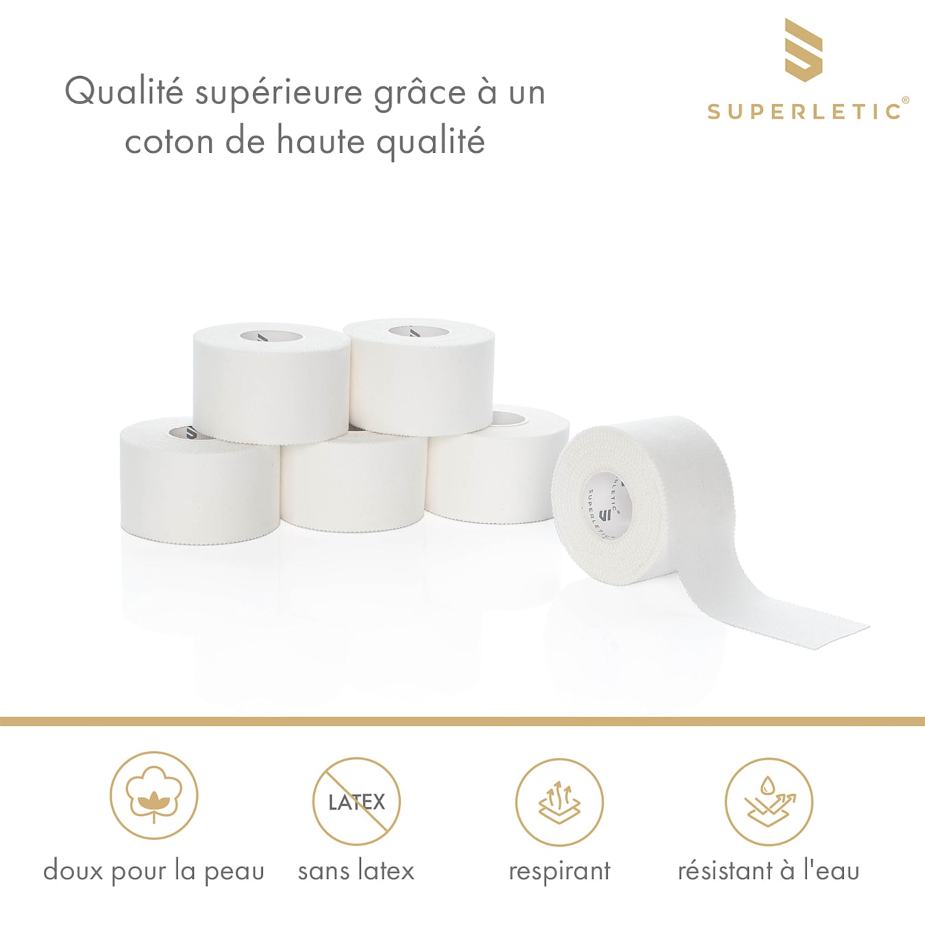 Gyurka Essential Sport Tape, bande de sport, lot de 6, 10 m x 3,8 cm, coton