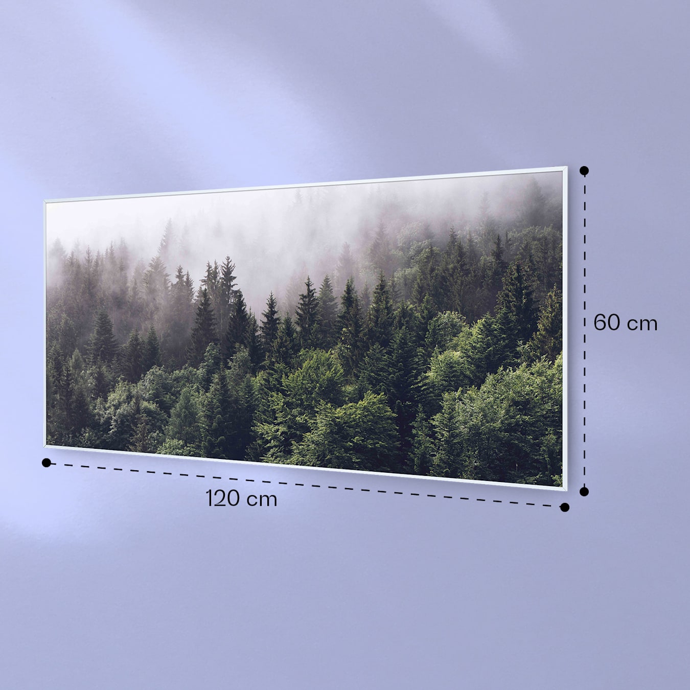 promiennik podczerwieni, Wonderwall Air Art Smart, 120 x 60 cm, 700 W, las  120 x 60 cm | Las, biała ramka