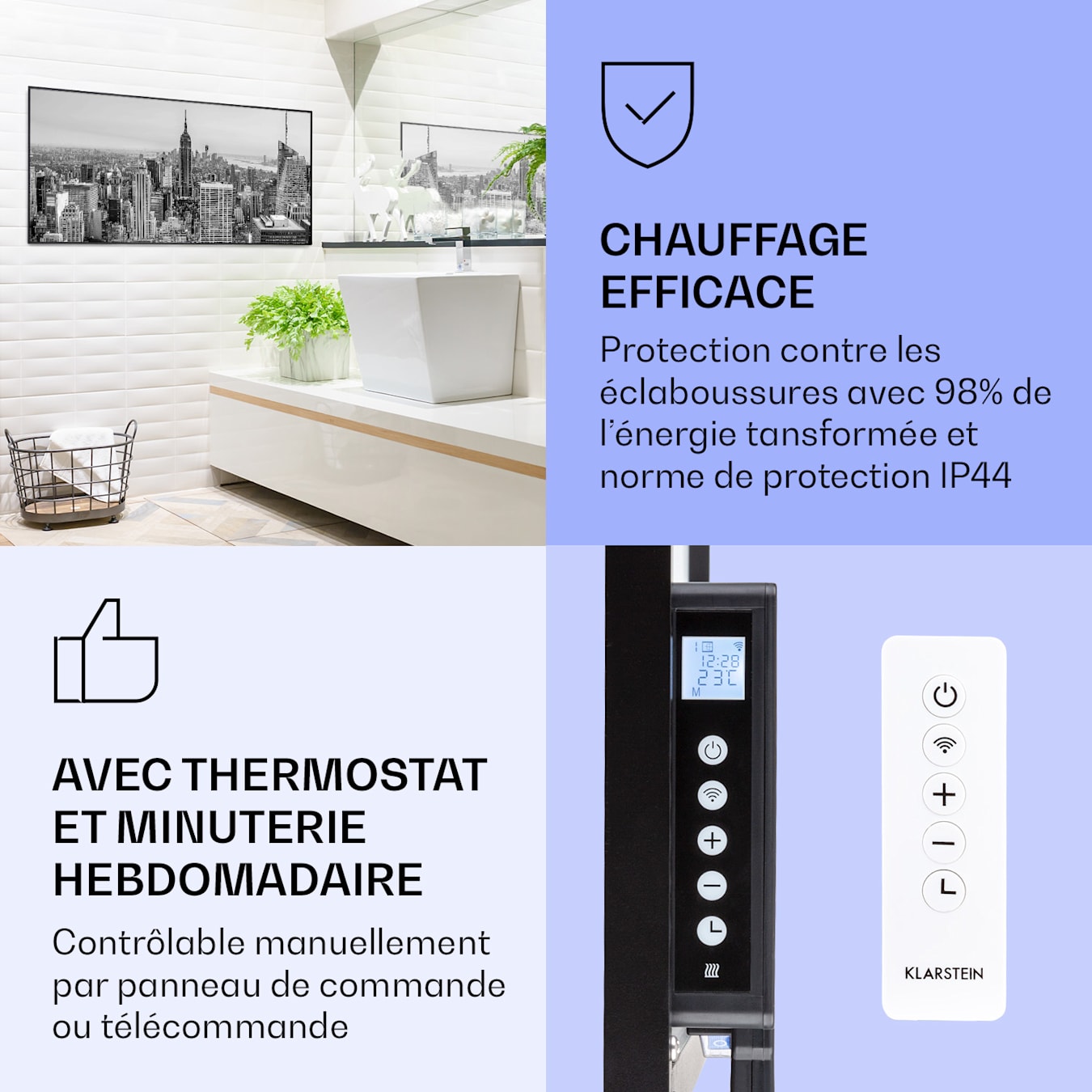 Chauffage Électrique Mural Suspendu avec Thermostat - Montage Mural -  jusqu'à 30m2 